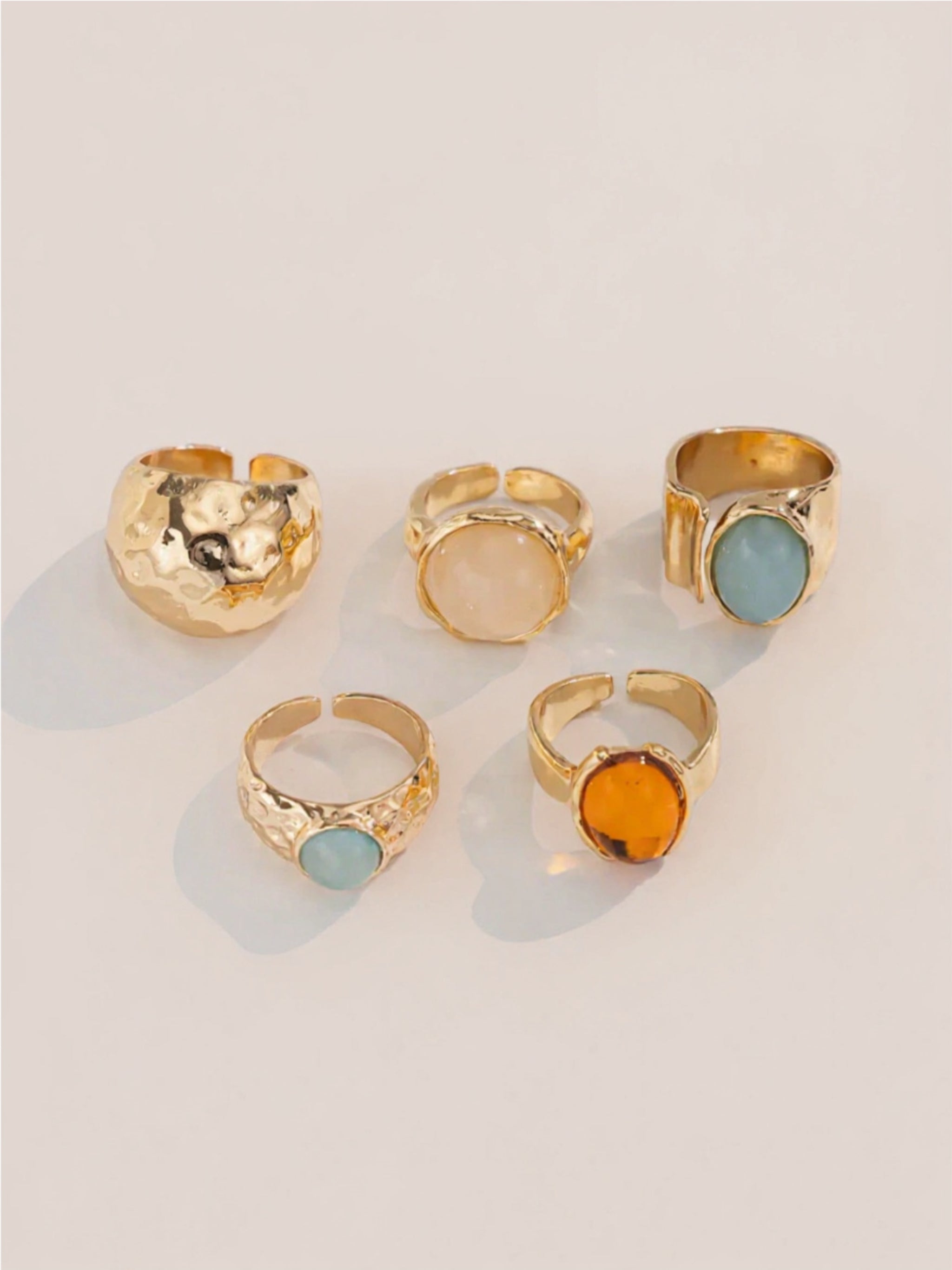 5-Piece 18K Gold Stainless Steel Rings