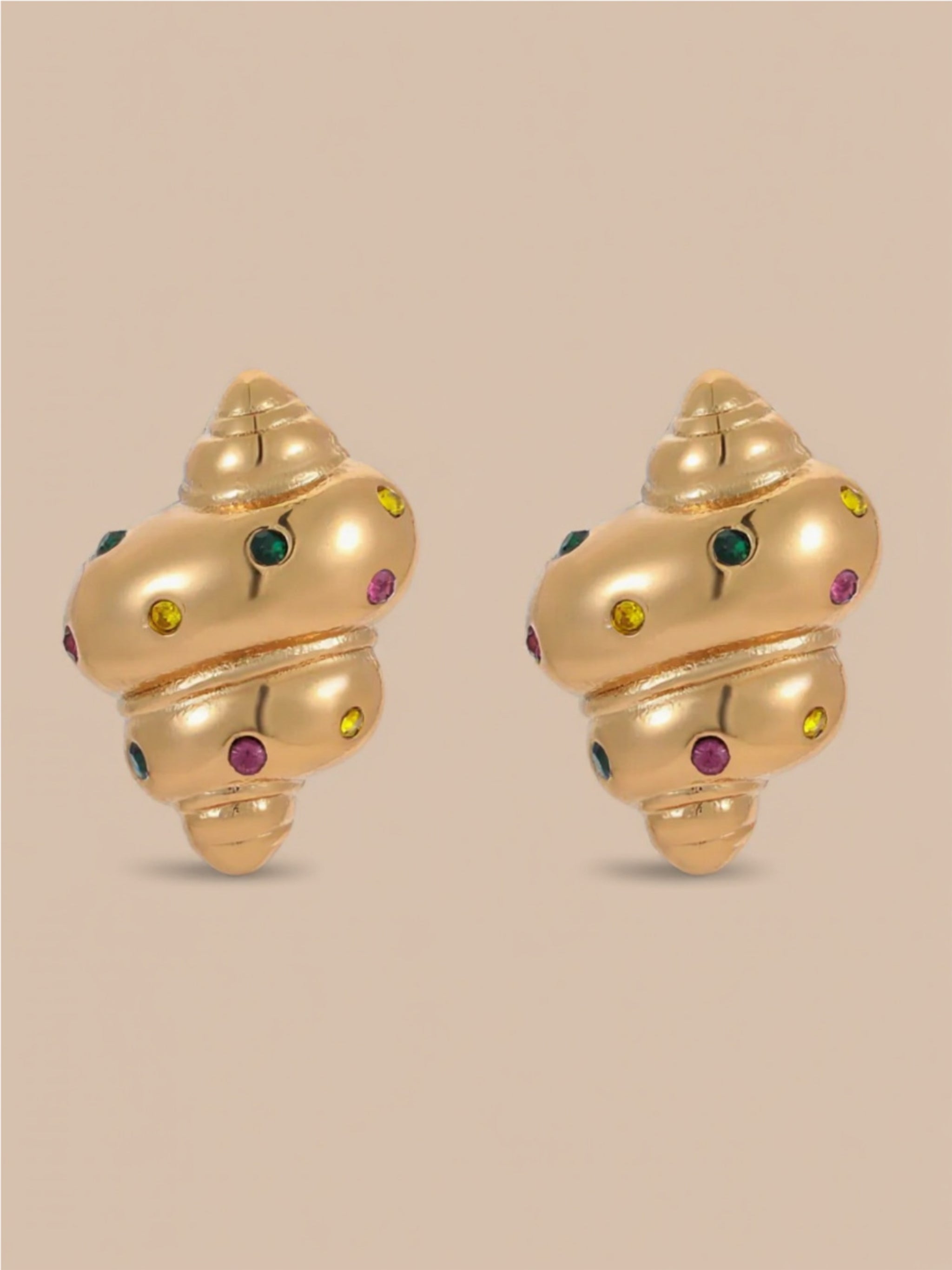 18K Gold Inlaid CZ Spiral Earrings