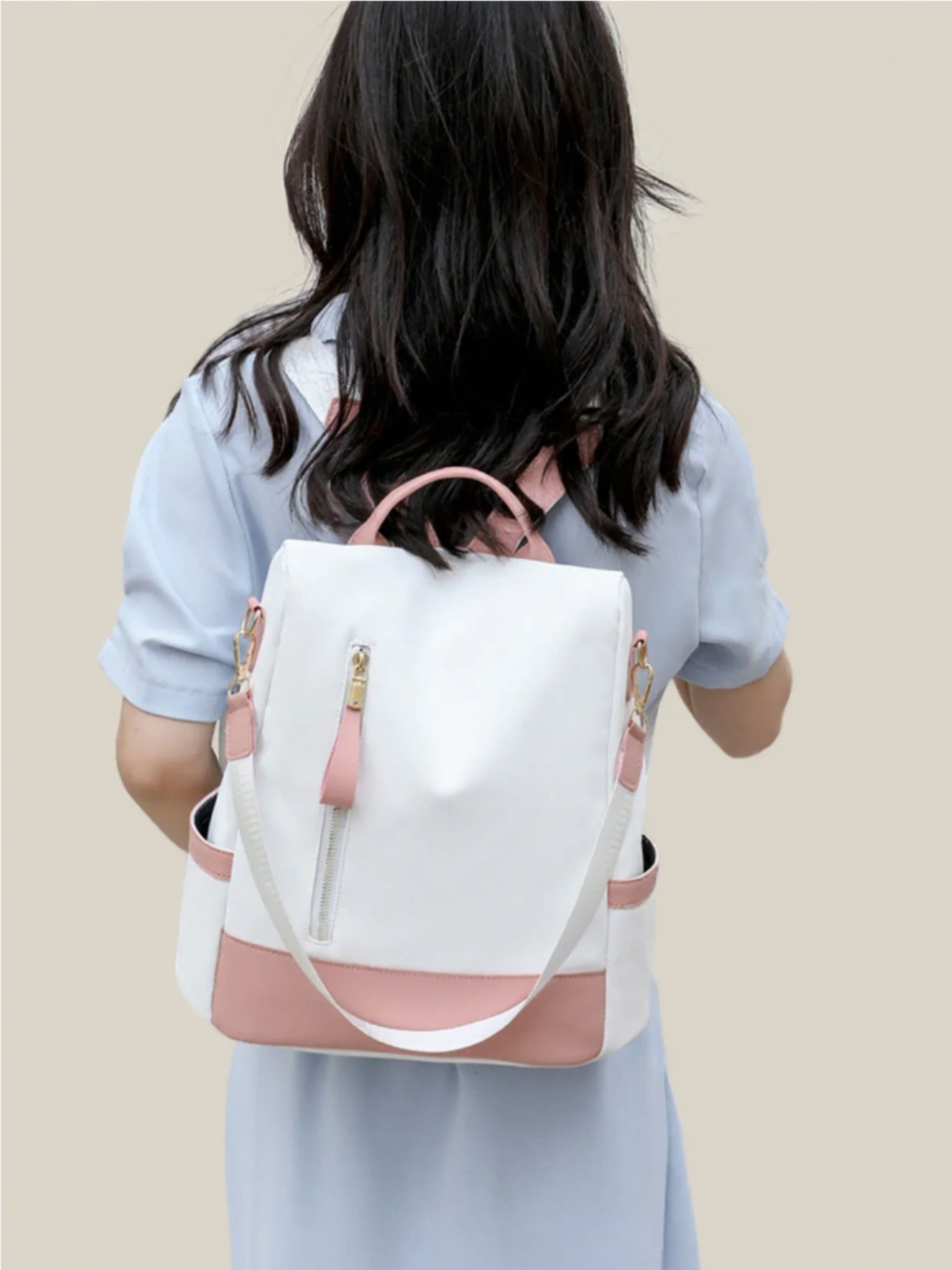 Color Block Convertible Backpack Bag