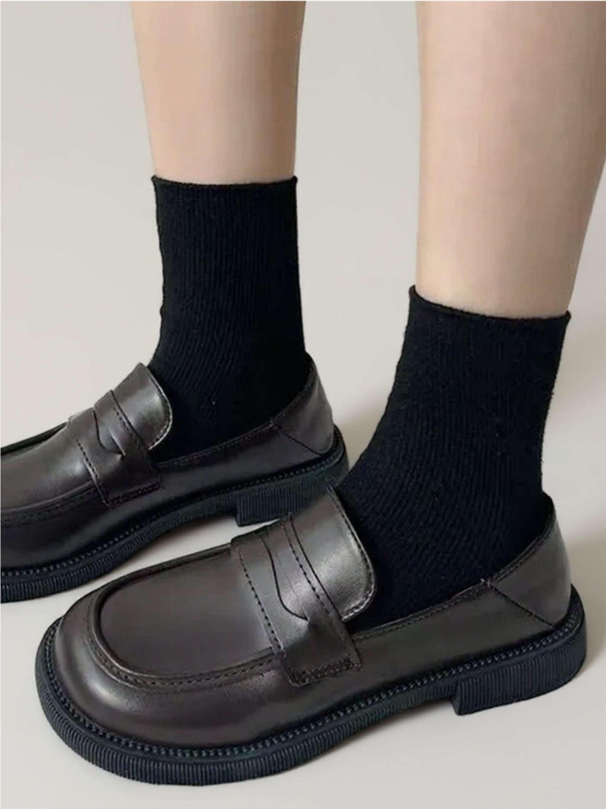 Round Toe Leather Loafers