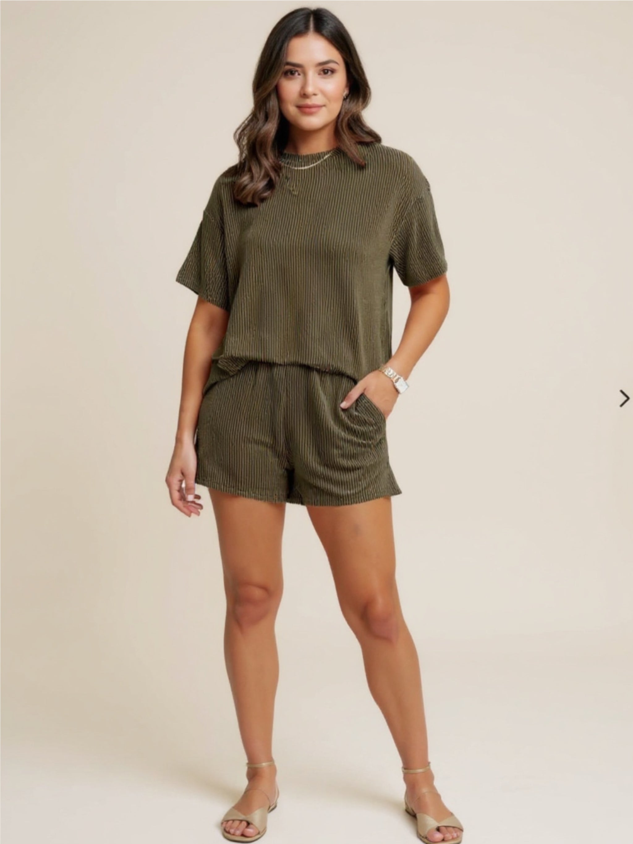 Ribbed Short Sleeve Top & Shorts Set