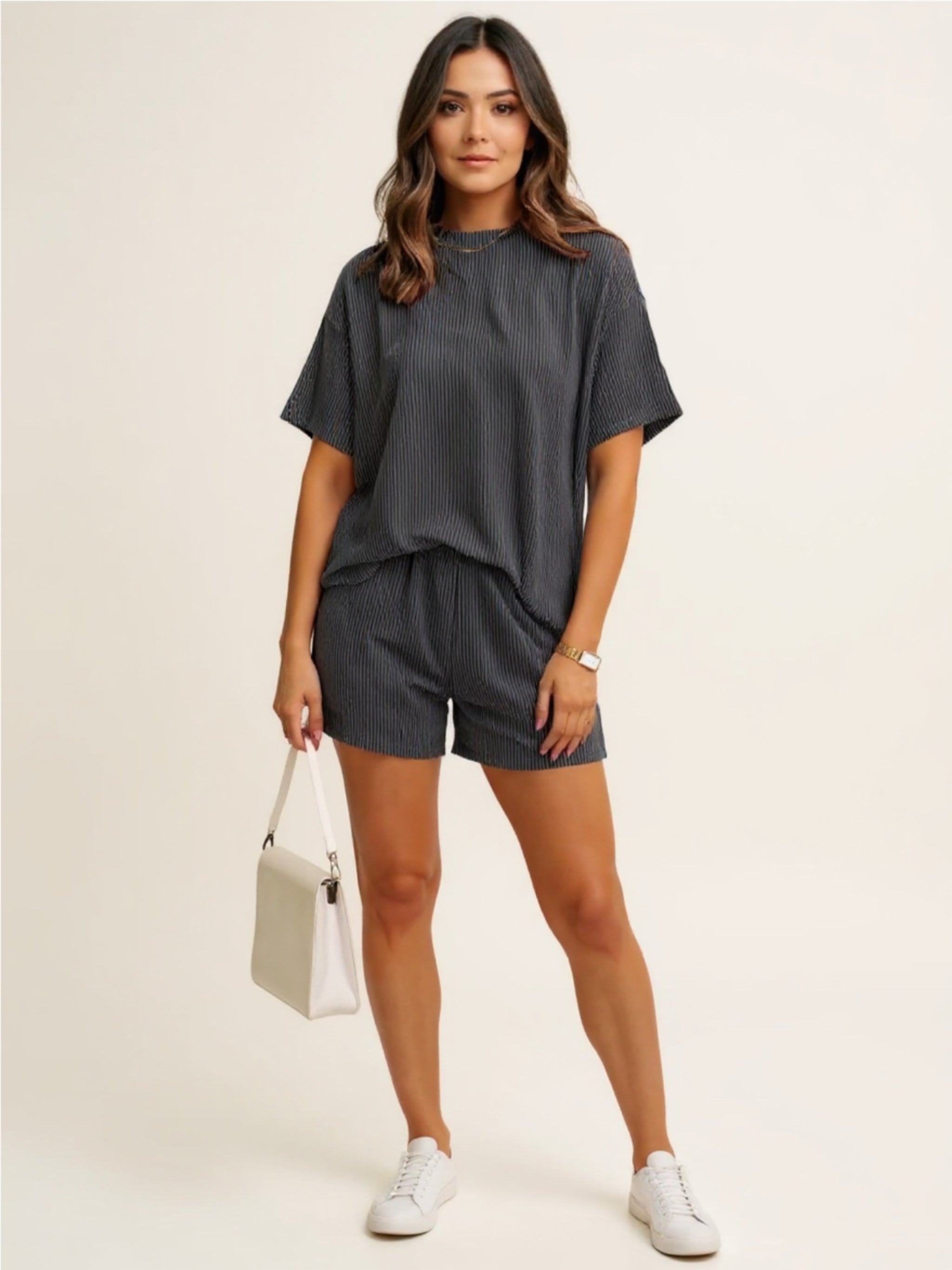 Ribbed Short Sleeve Top & Shorts Set