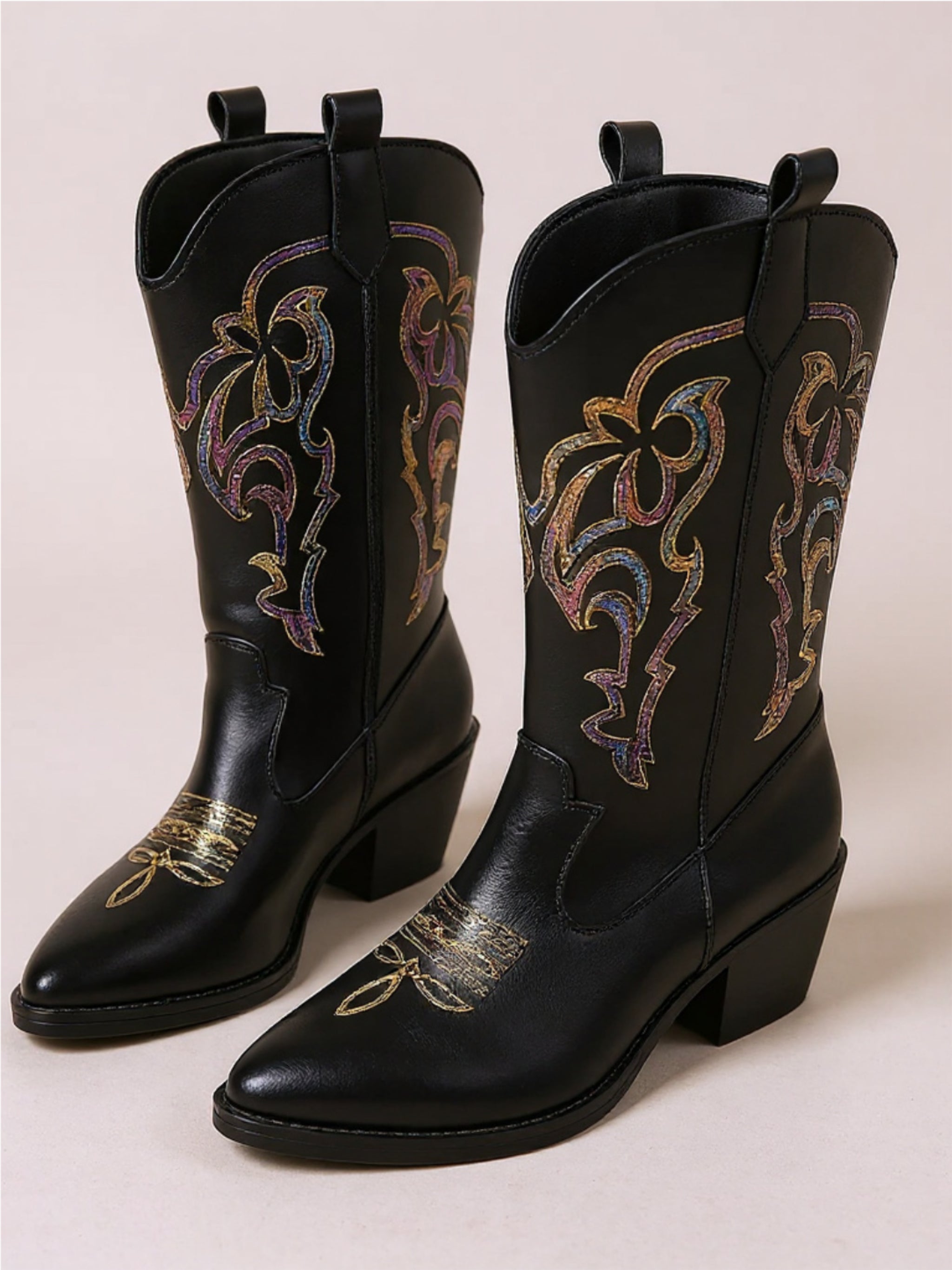 Embroidered Point Toe Boots