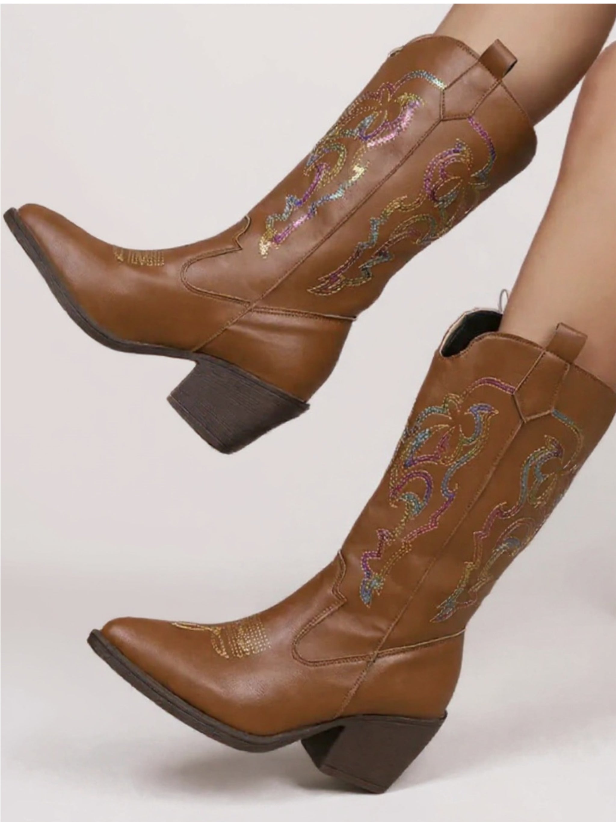 Embroidered Point Toe Boots