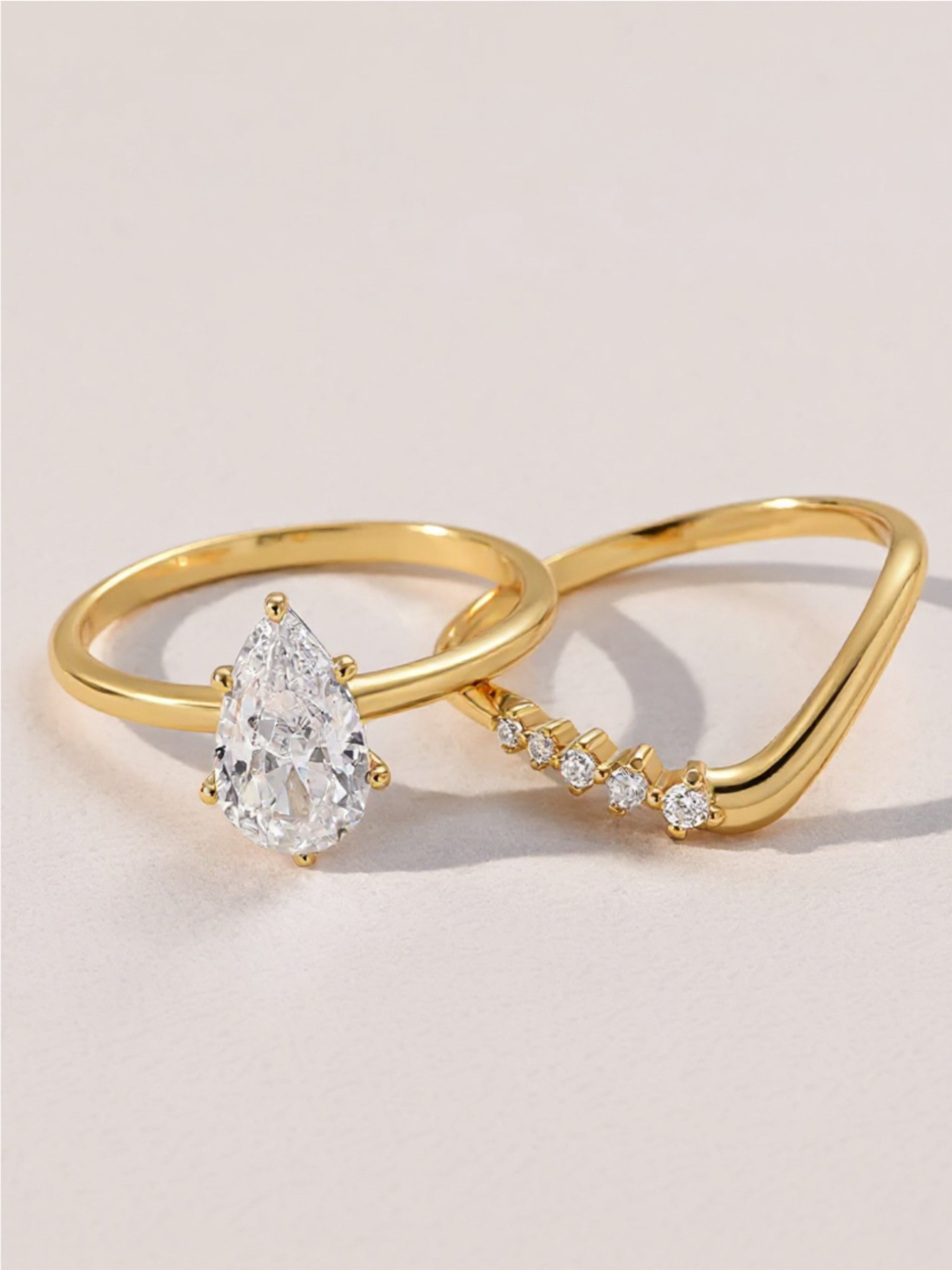 Gold Vermeil 1.5 Carat Moissanite Teardrop Ring 2pcs Set