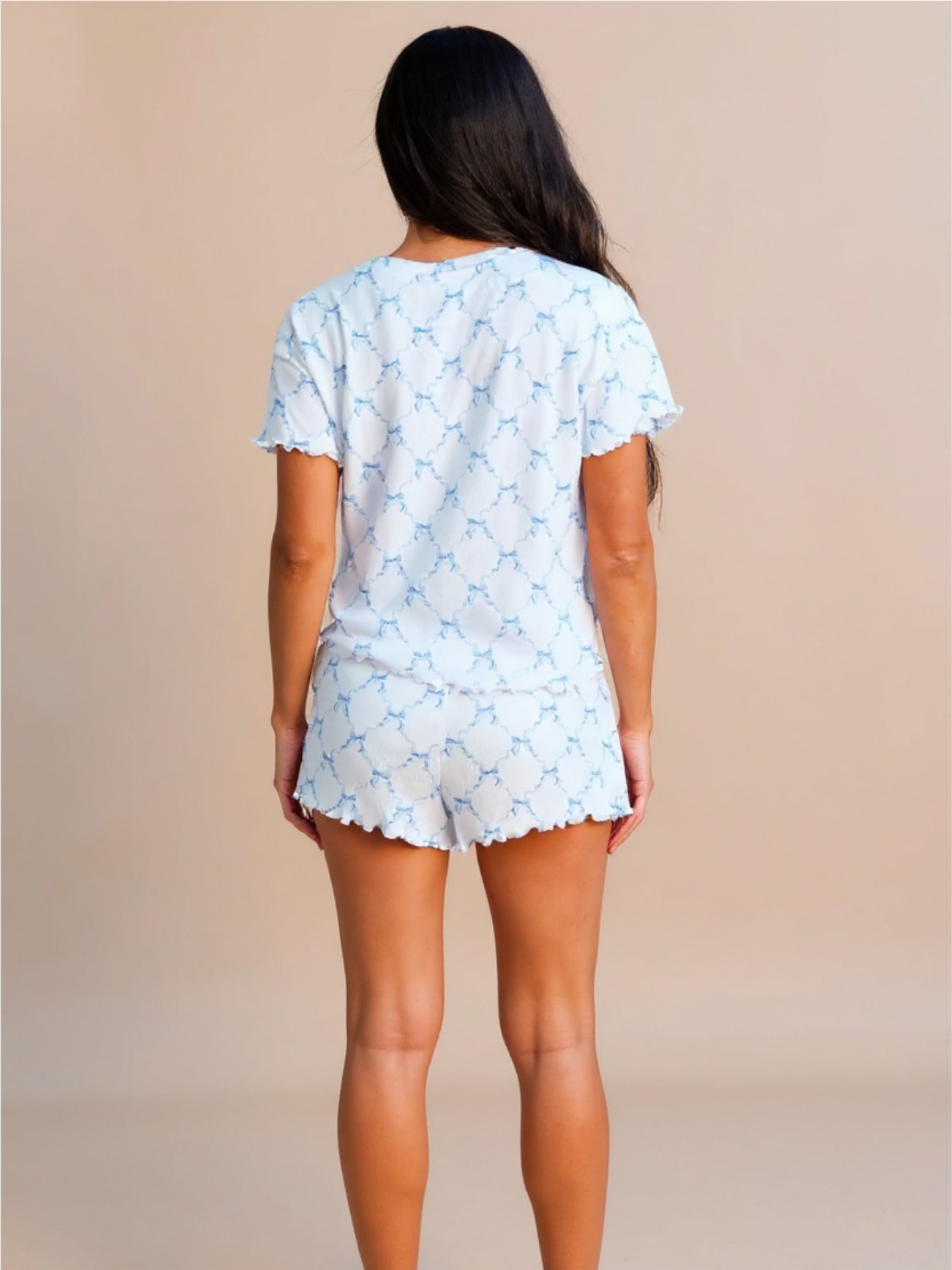 Printed Round Neck Top & Shorts Pajama Set