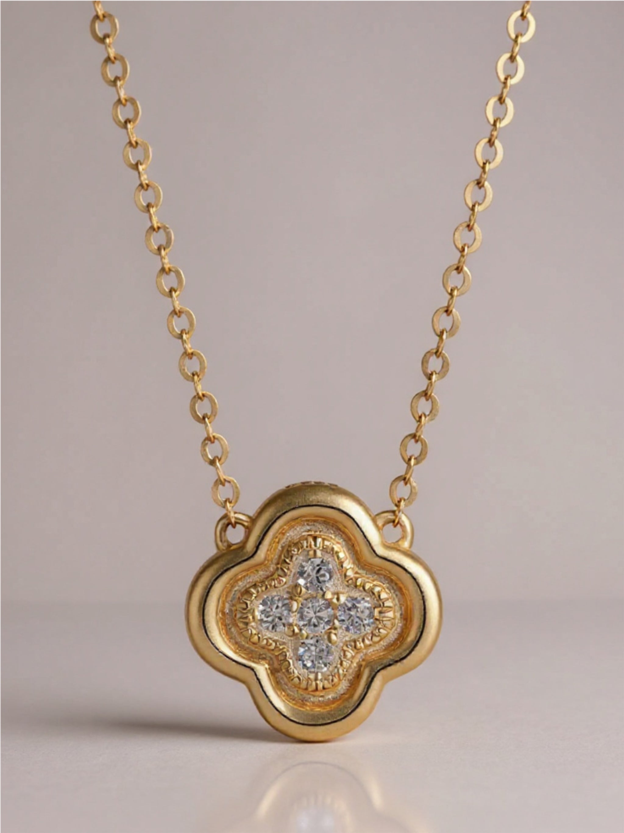 Gold Vermeil Moissanite Leaf Clover Necklace