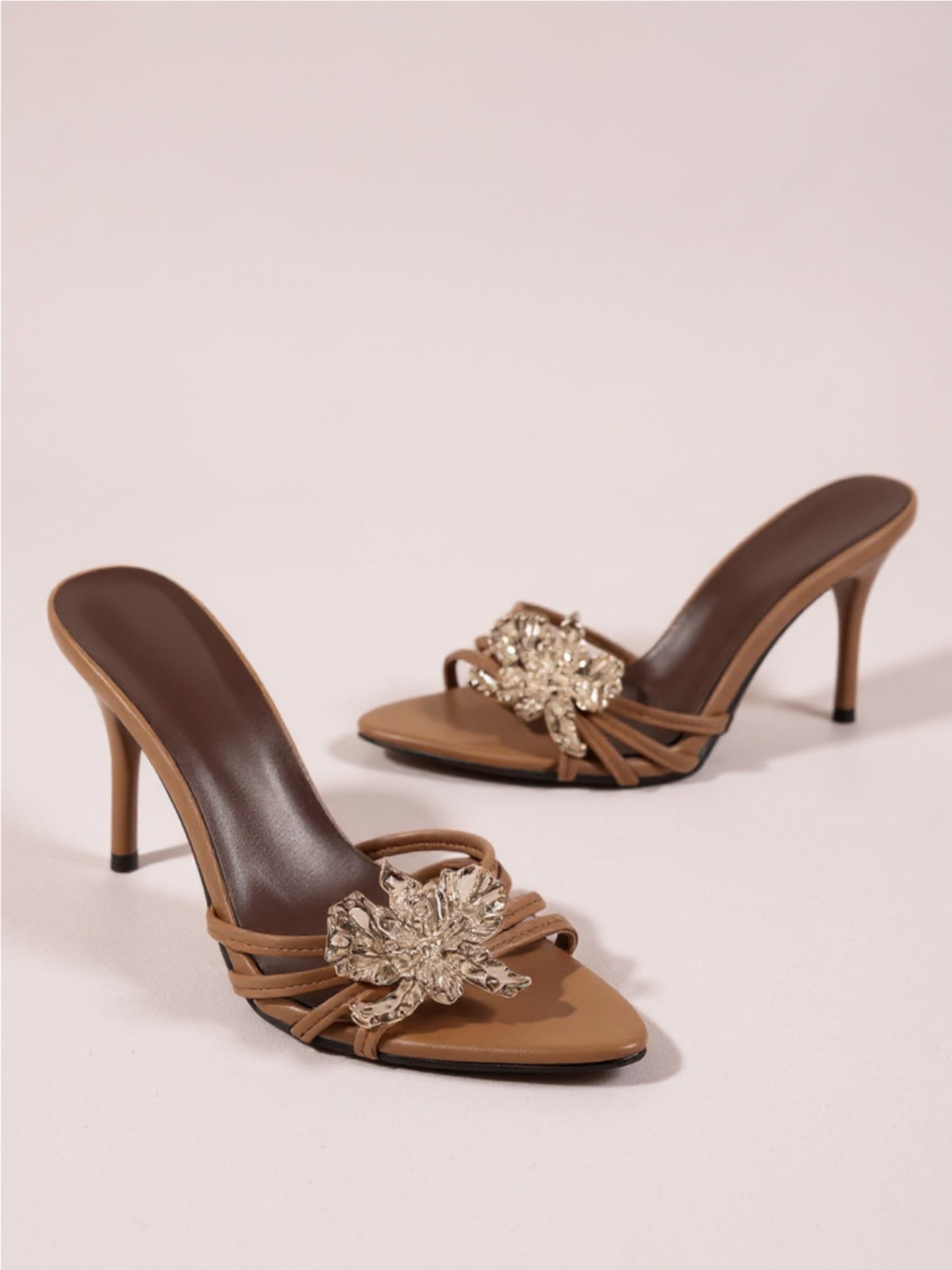 Open Toe Stiletto Sandals with Floral Accent