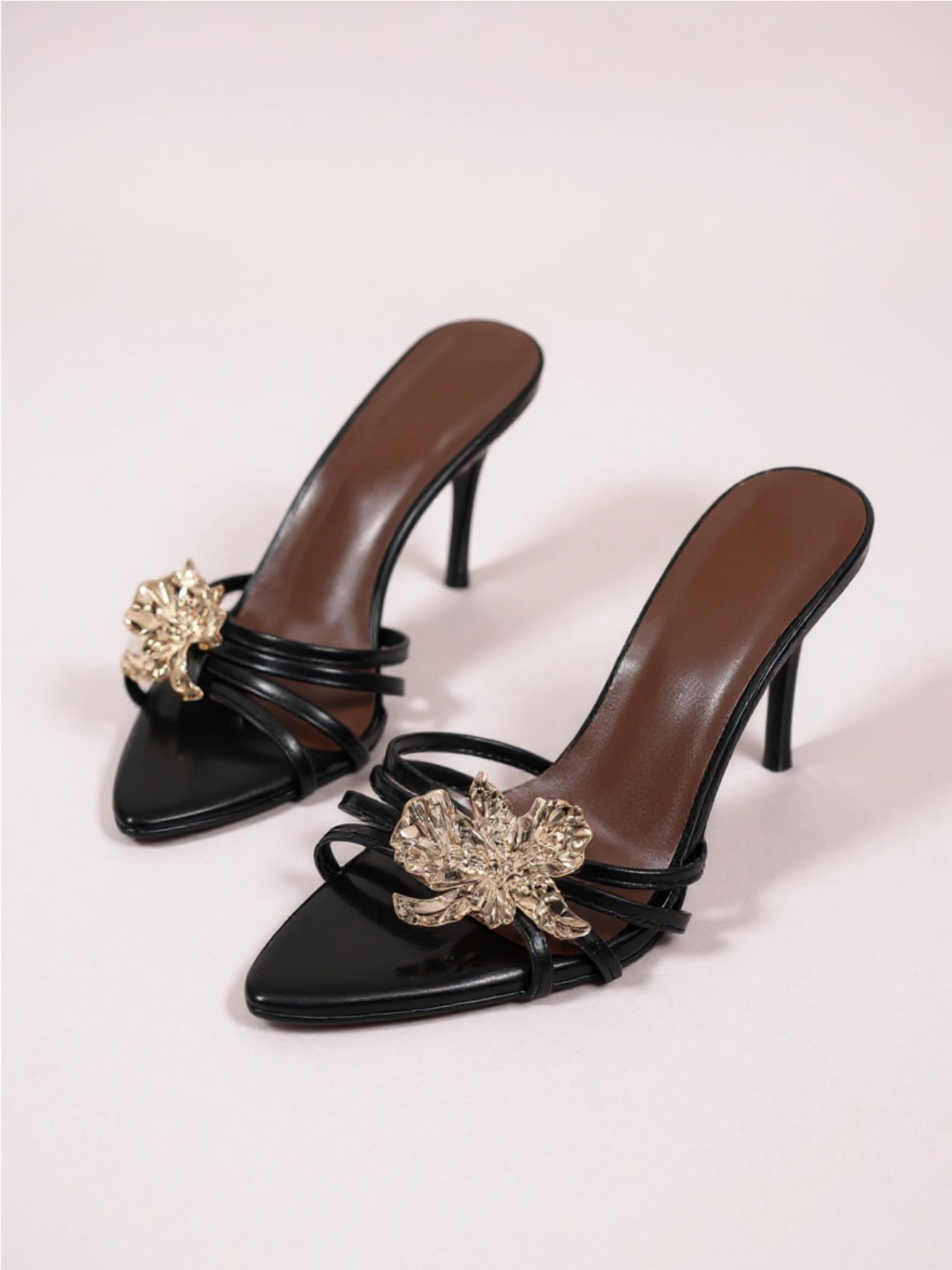 Open Toe Stiletto Sandals with Floral Accent