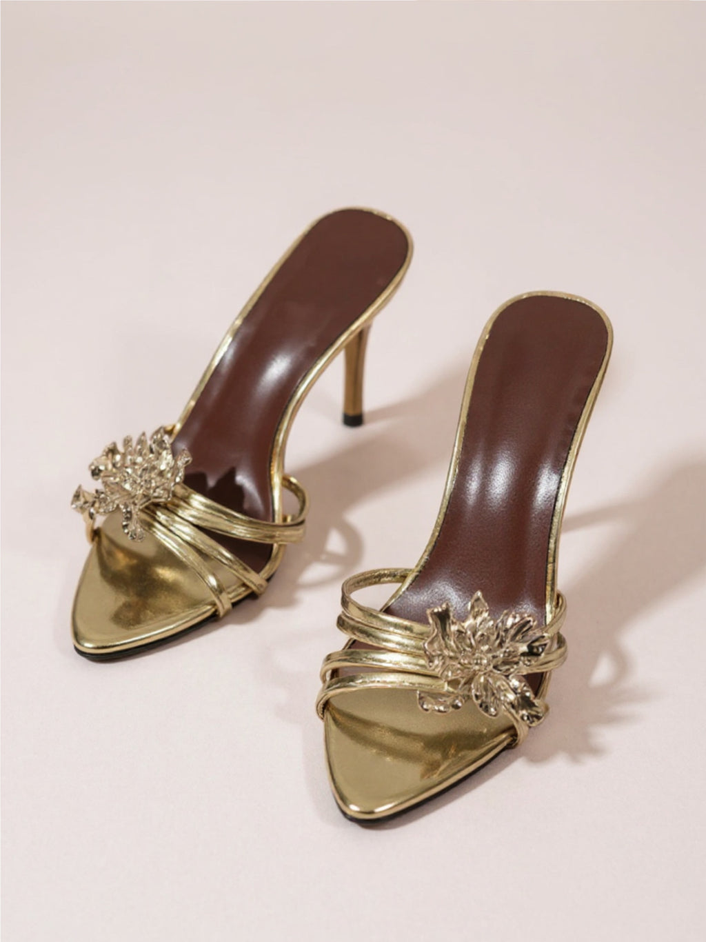 Open Toe Stiletto Sandals with Floral Accent