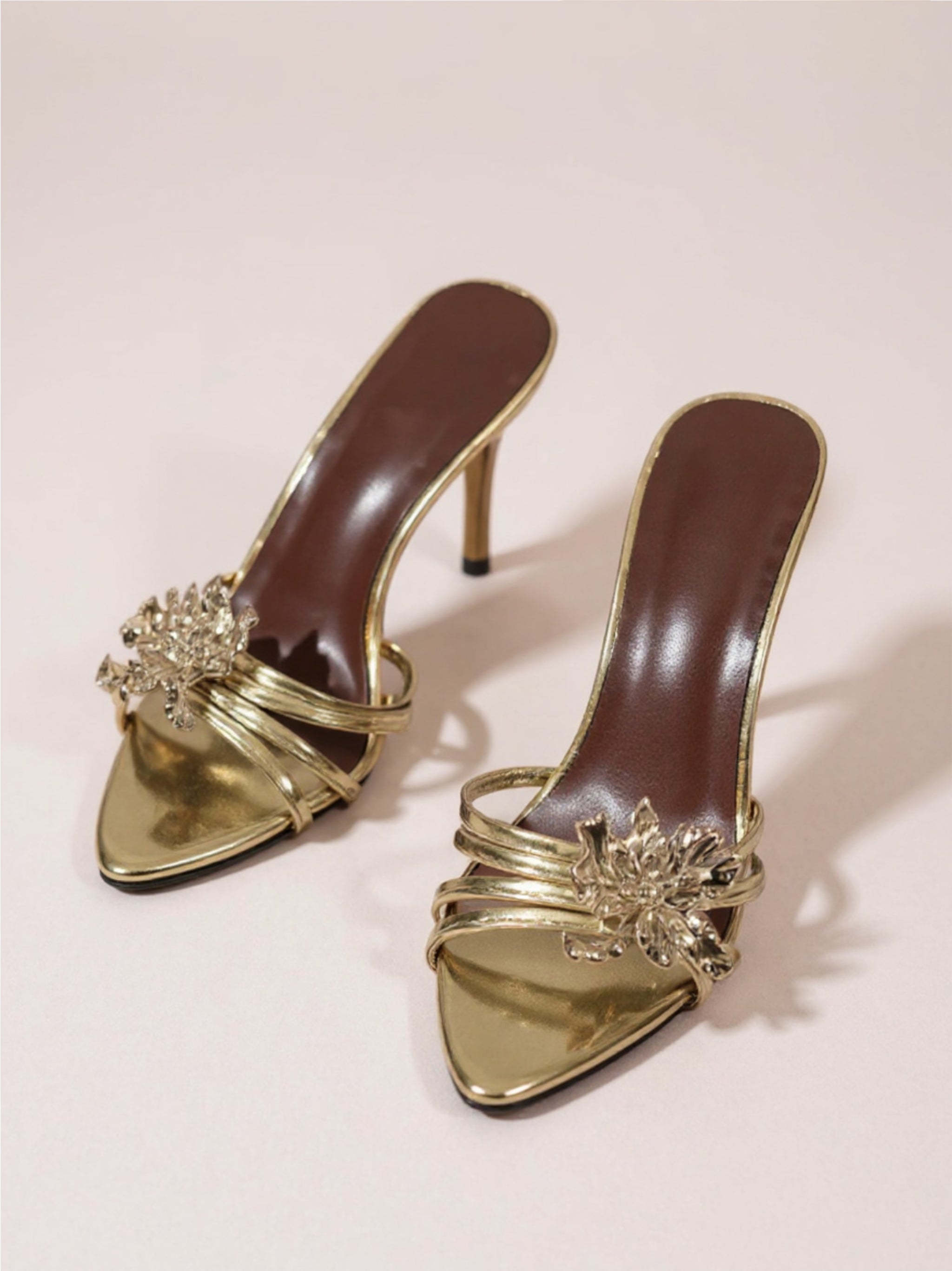 Open Toe Stiletto Sandals with Floral Accent