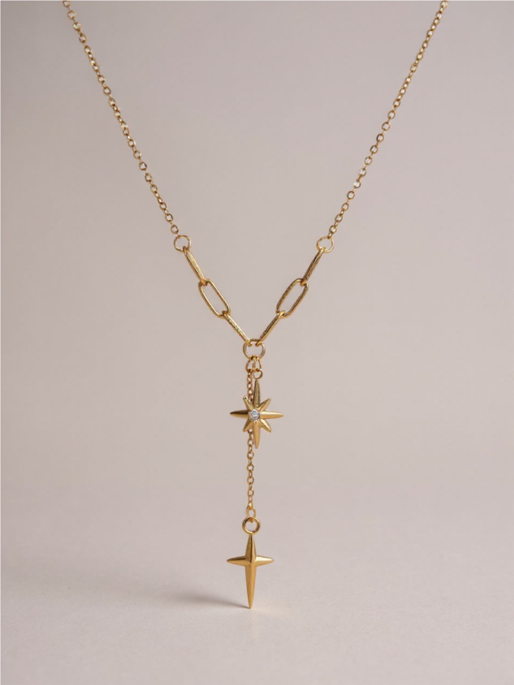 18K Gold Star Cross Pendant Necklace
