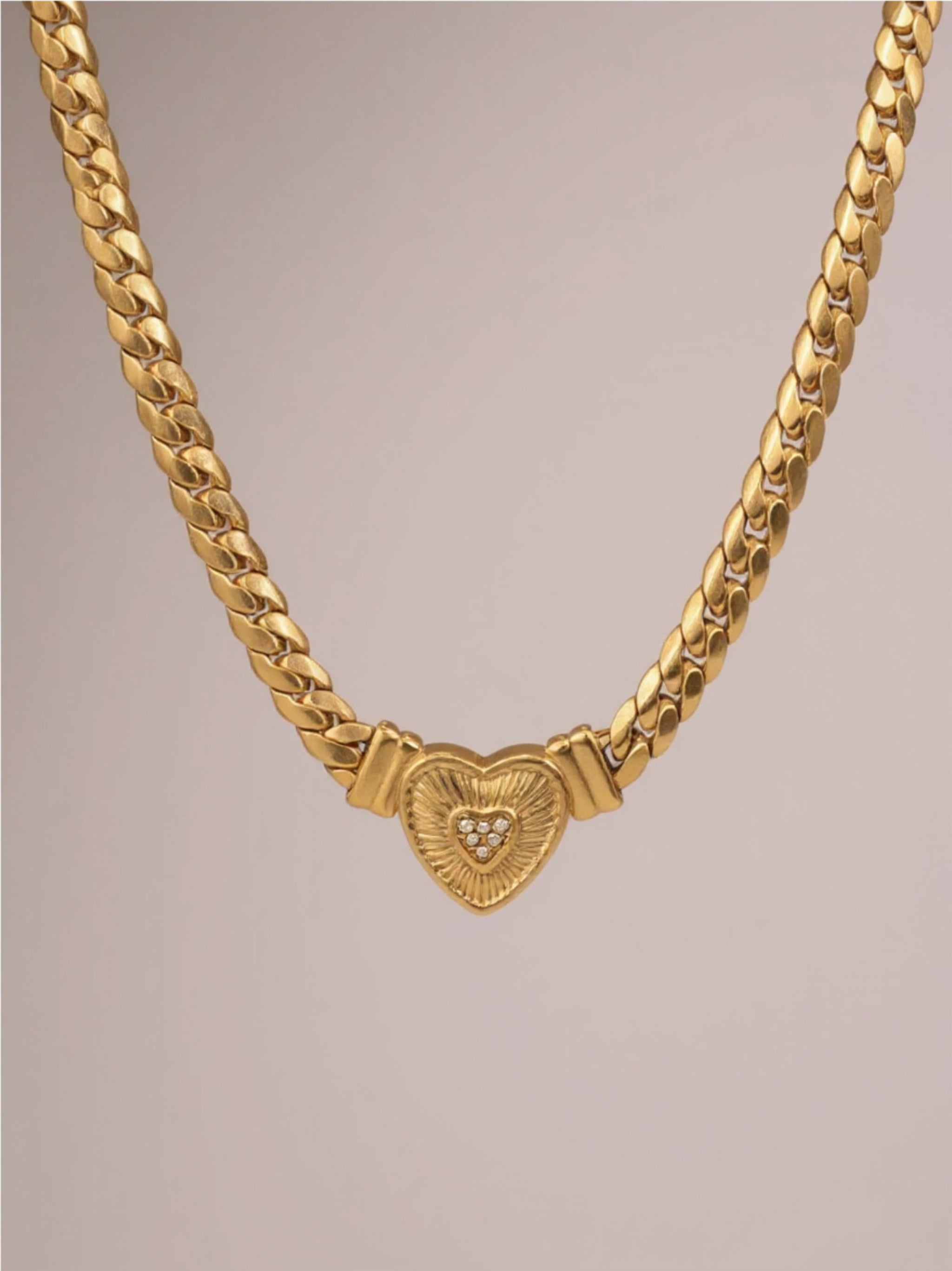 18K Gold Inlaid CZ Heart Chain Necklace