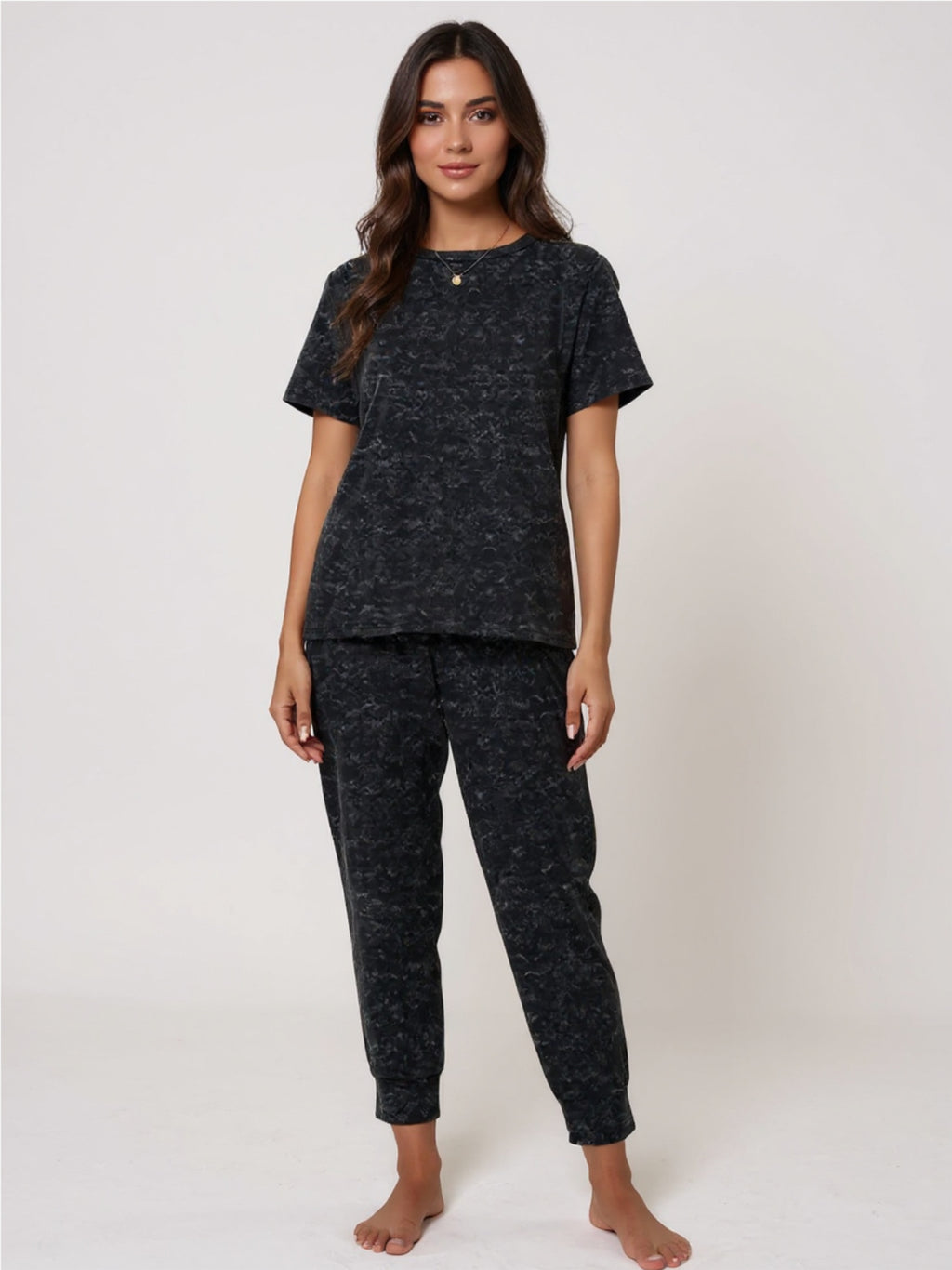 Round Neck Short Sleeve Top & Pants Lounge Set