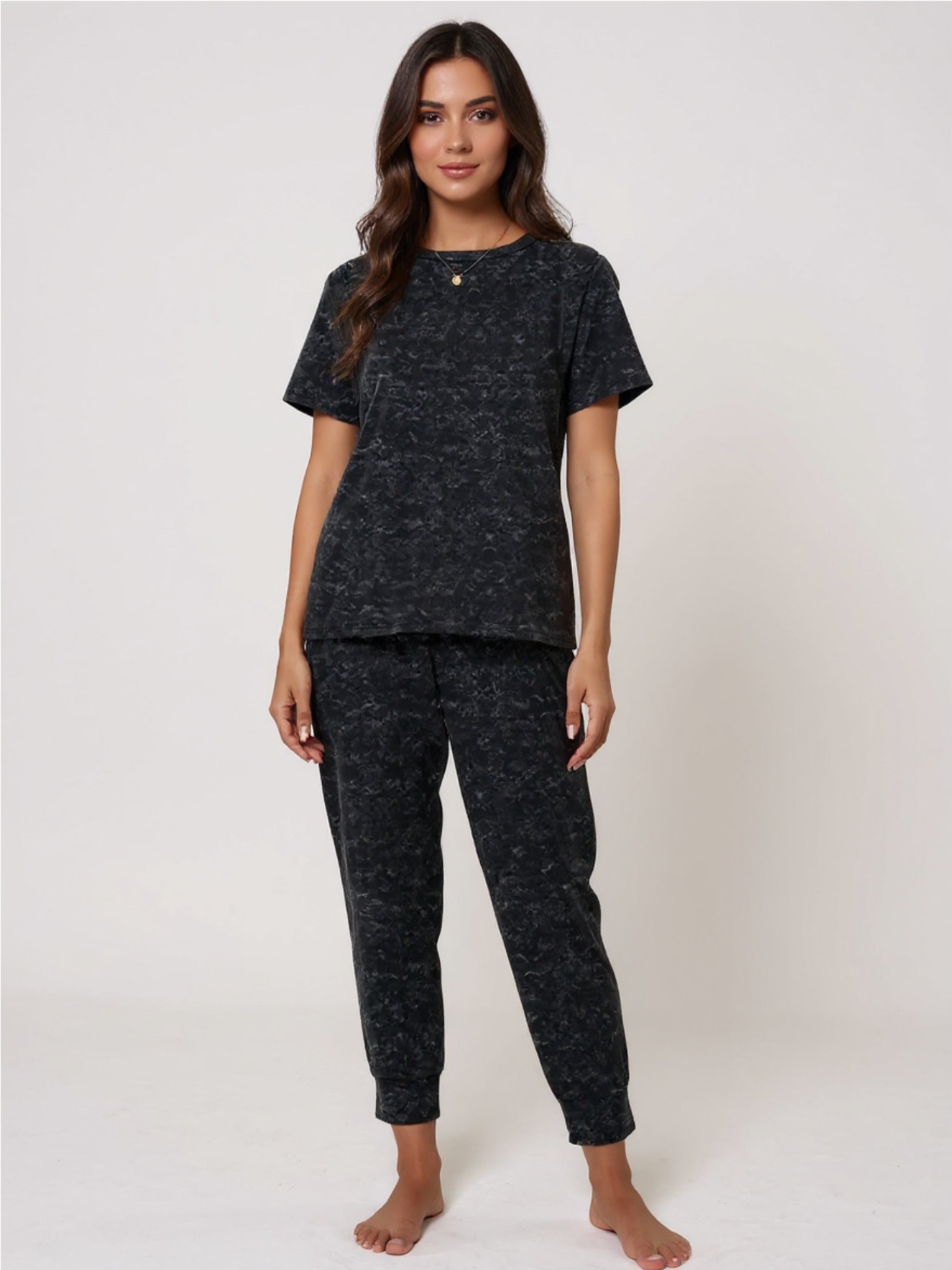 Round Neck Short Sleeve Top & Pants Lounge Set