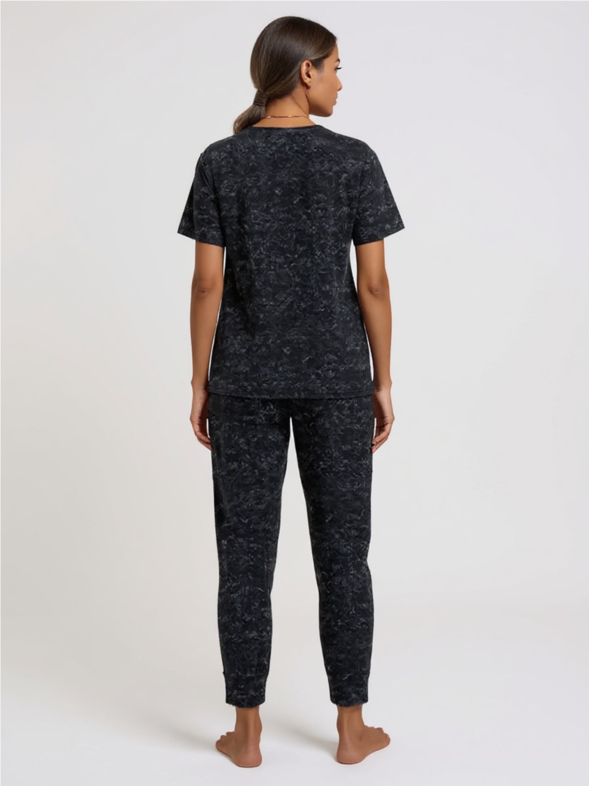 Round Neck Short Sleeve Top & Pants Lounge Set
