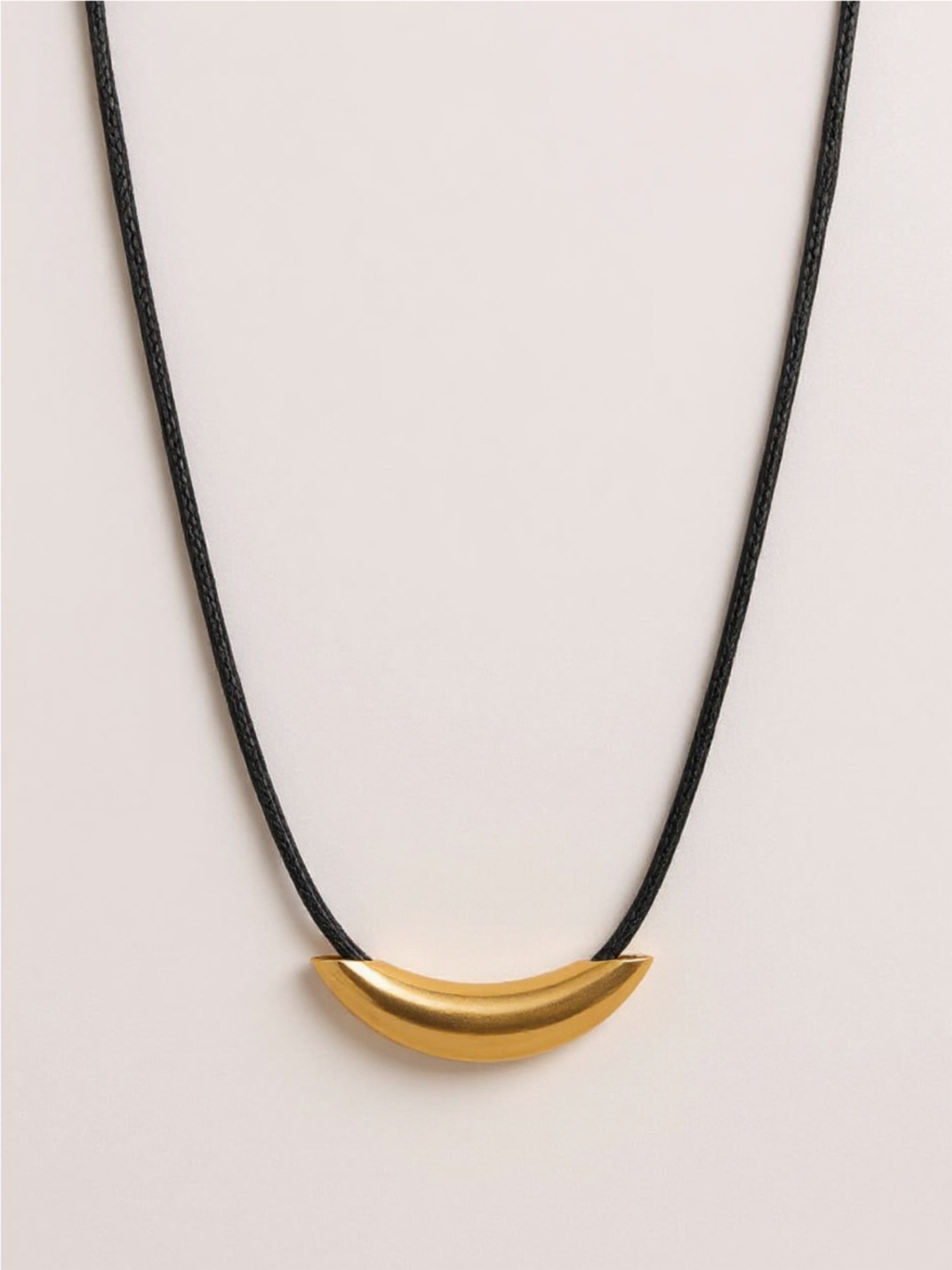 Stainless Steel Curved Bar Necklace with Leather Rope