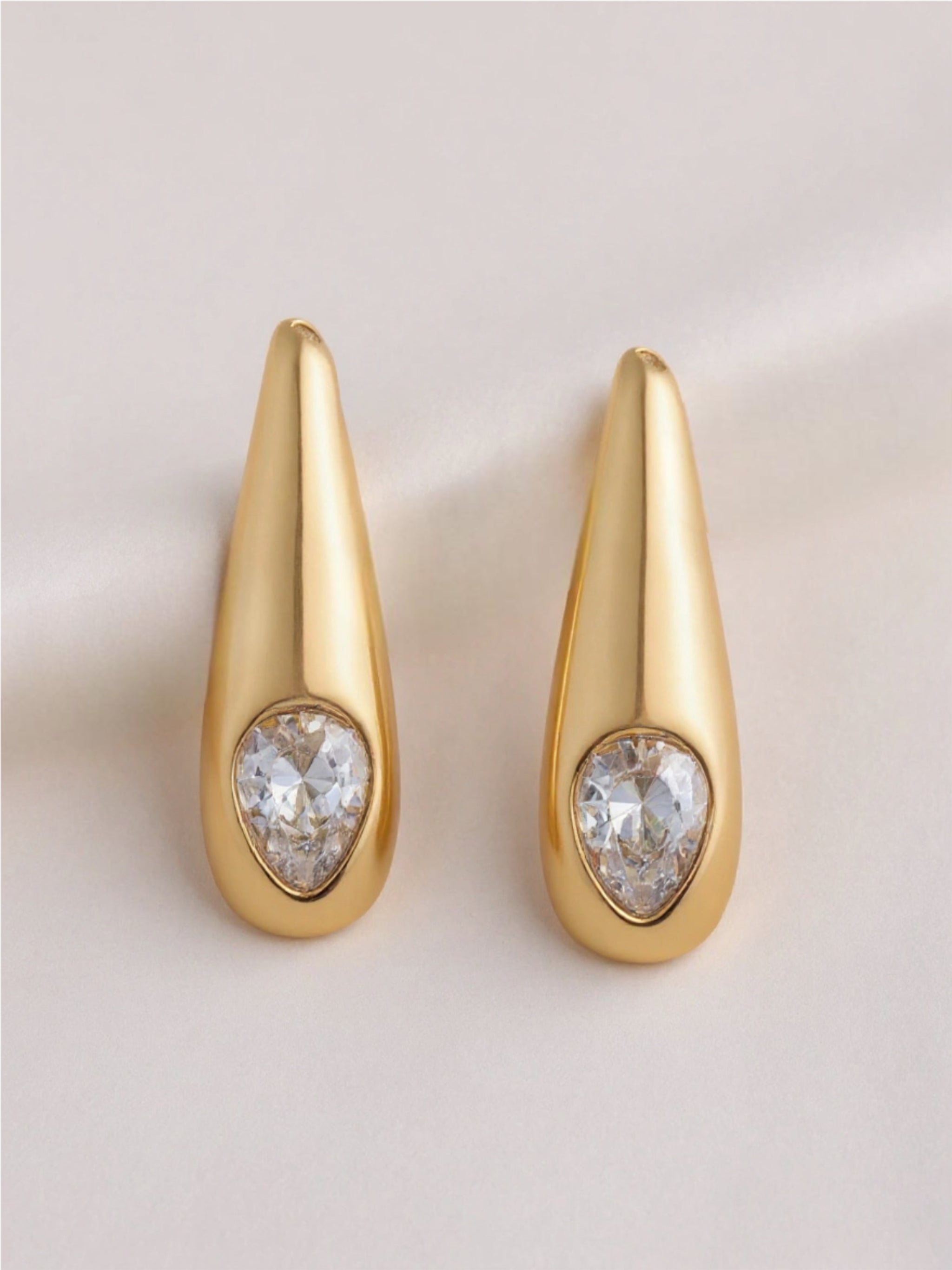 18K Gold CZ Teardrop Earrings