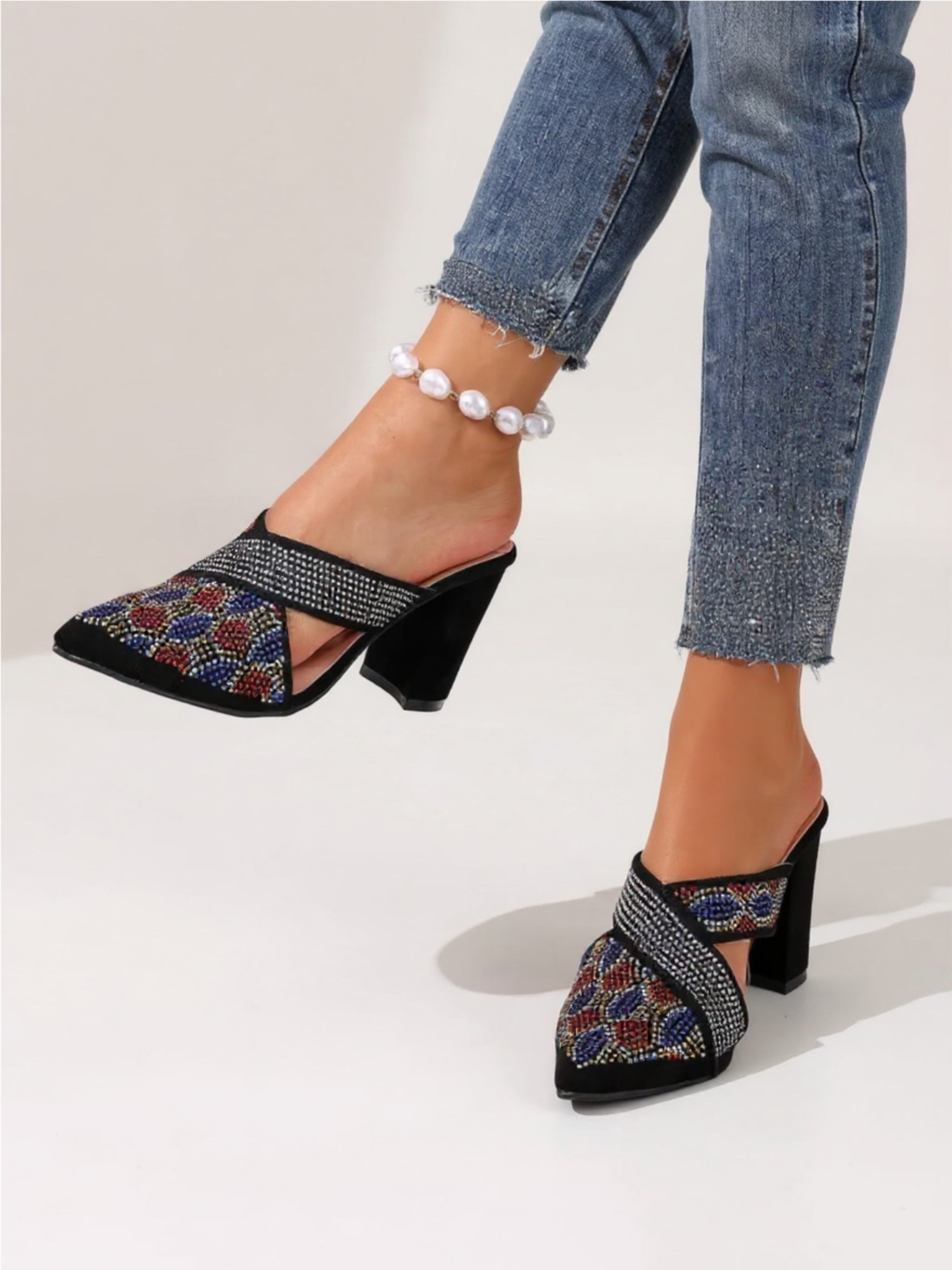 Point Toe Block Heels Sandals