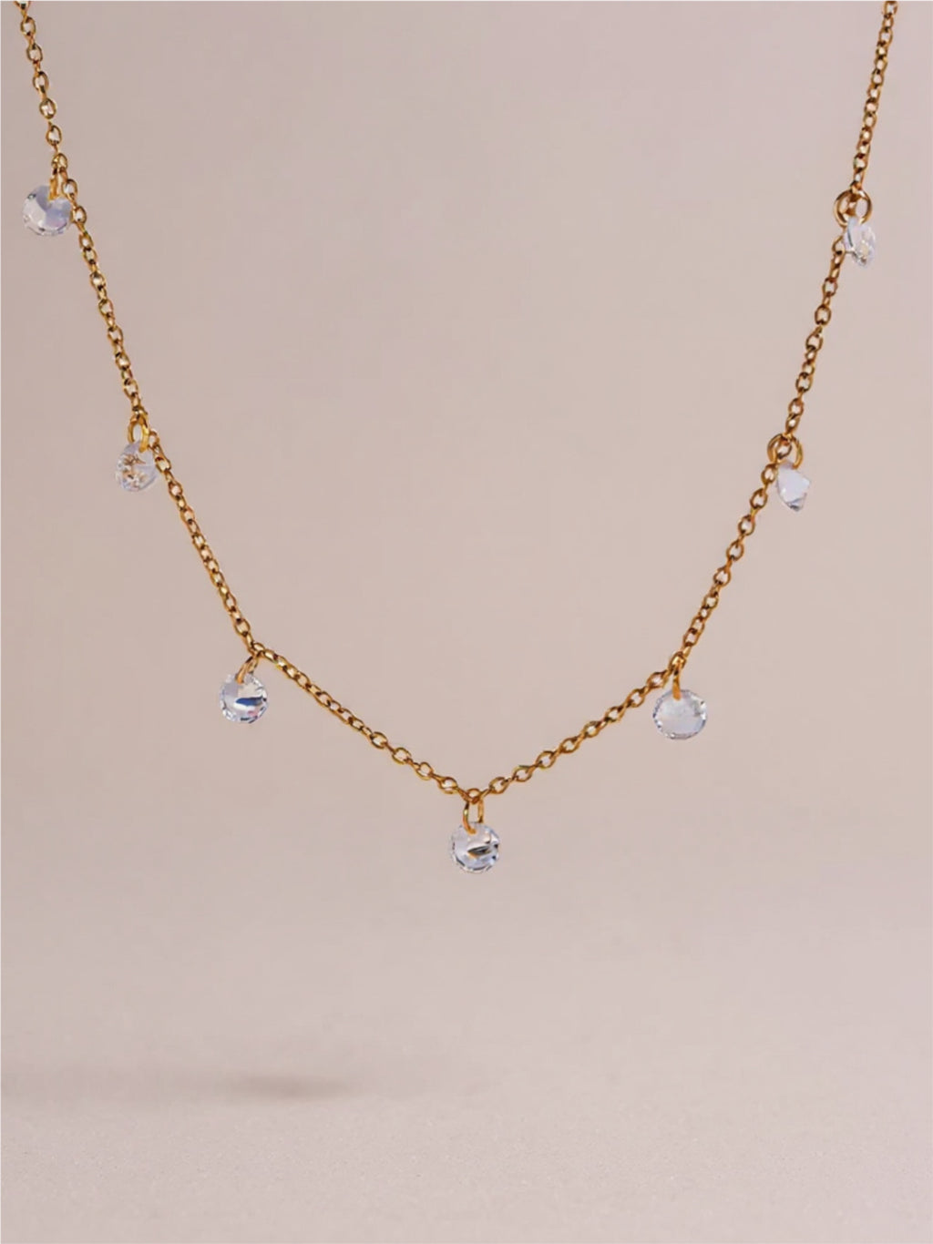 Gold Stainless Steel Rhinestone Pendant Necklace