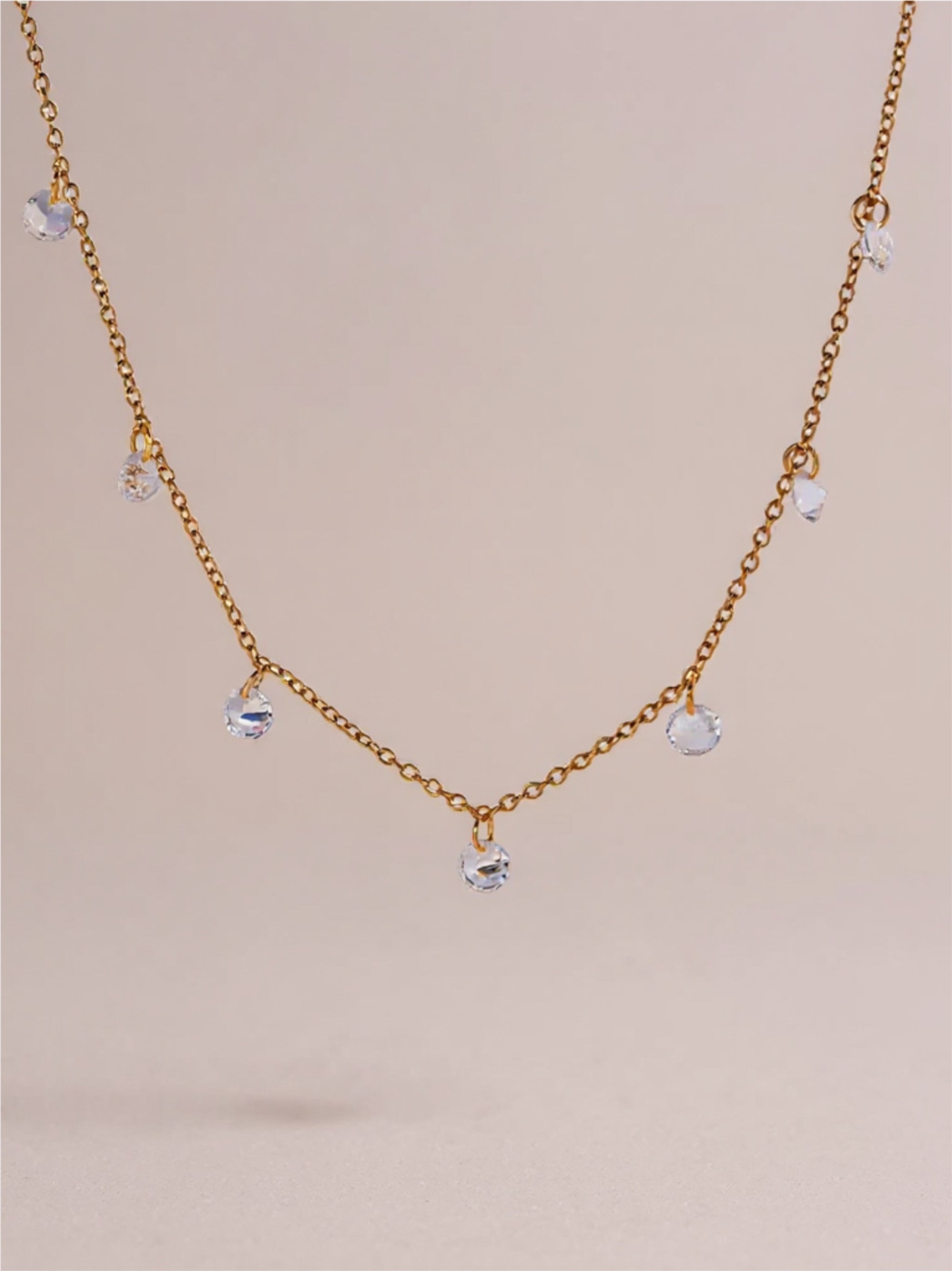 Gold Stainless Steel Rhinestone Pendant Necklace