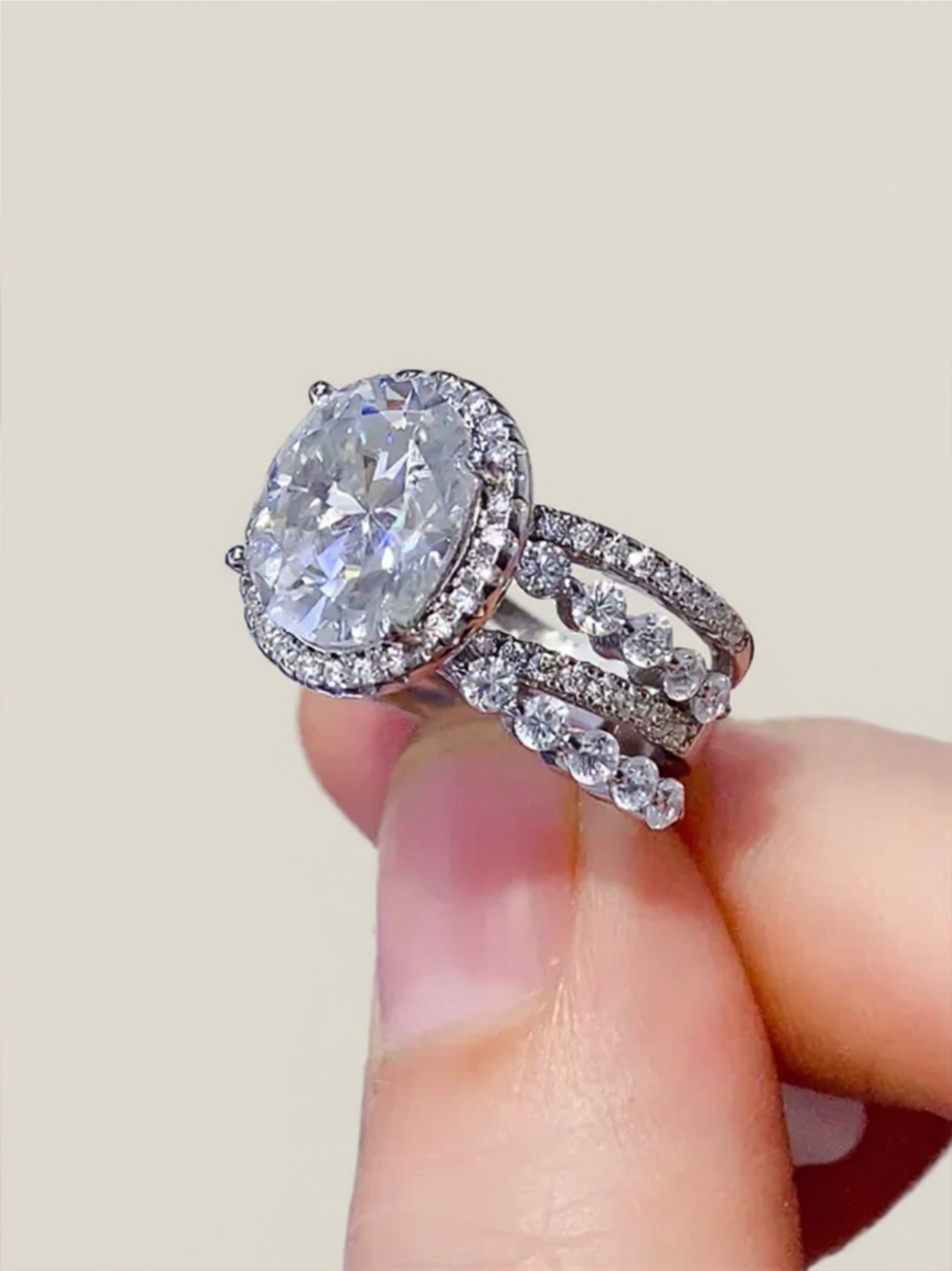 3 Carat Moissanite 925 Sterling Silver Layered Ring