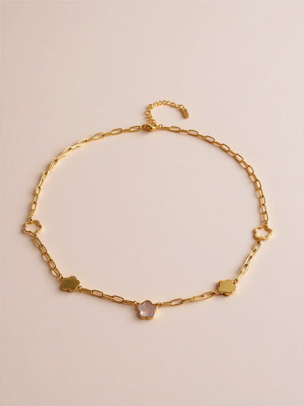 Gold Stainless Steel White Mother-Of-Pearl Flower Necklace