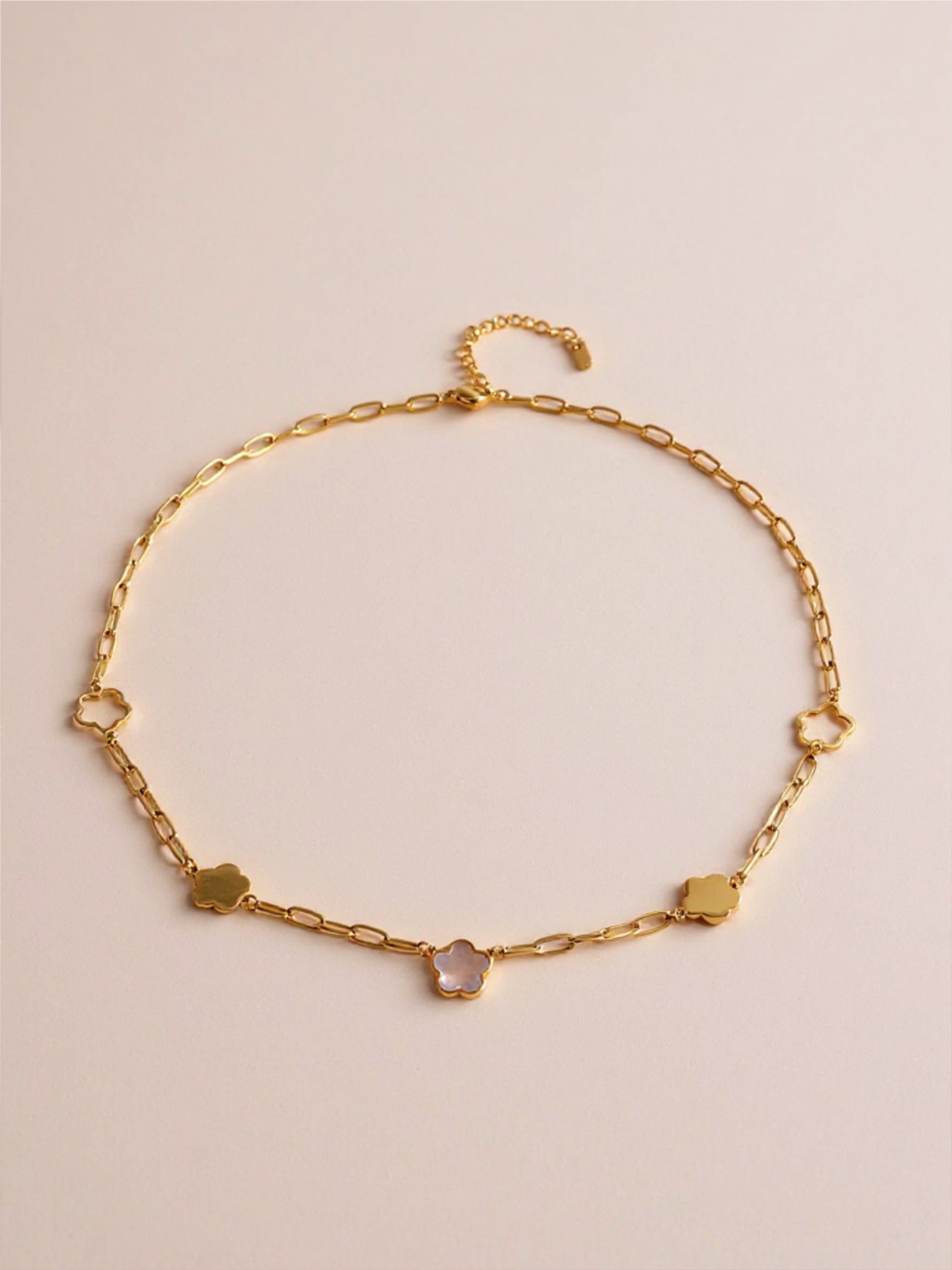 Gold Stainless Steel White Mother-Of-Pearl Flower Necklace