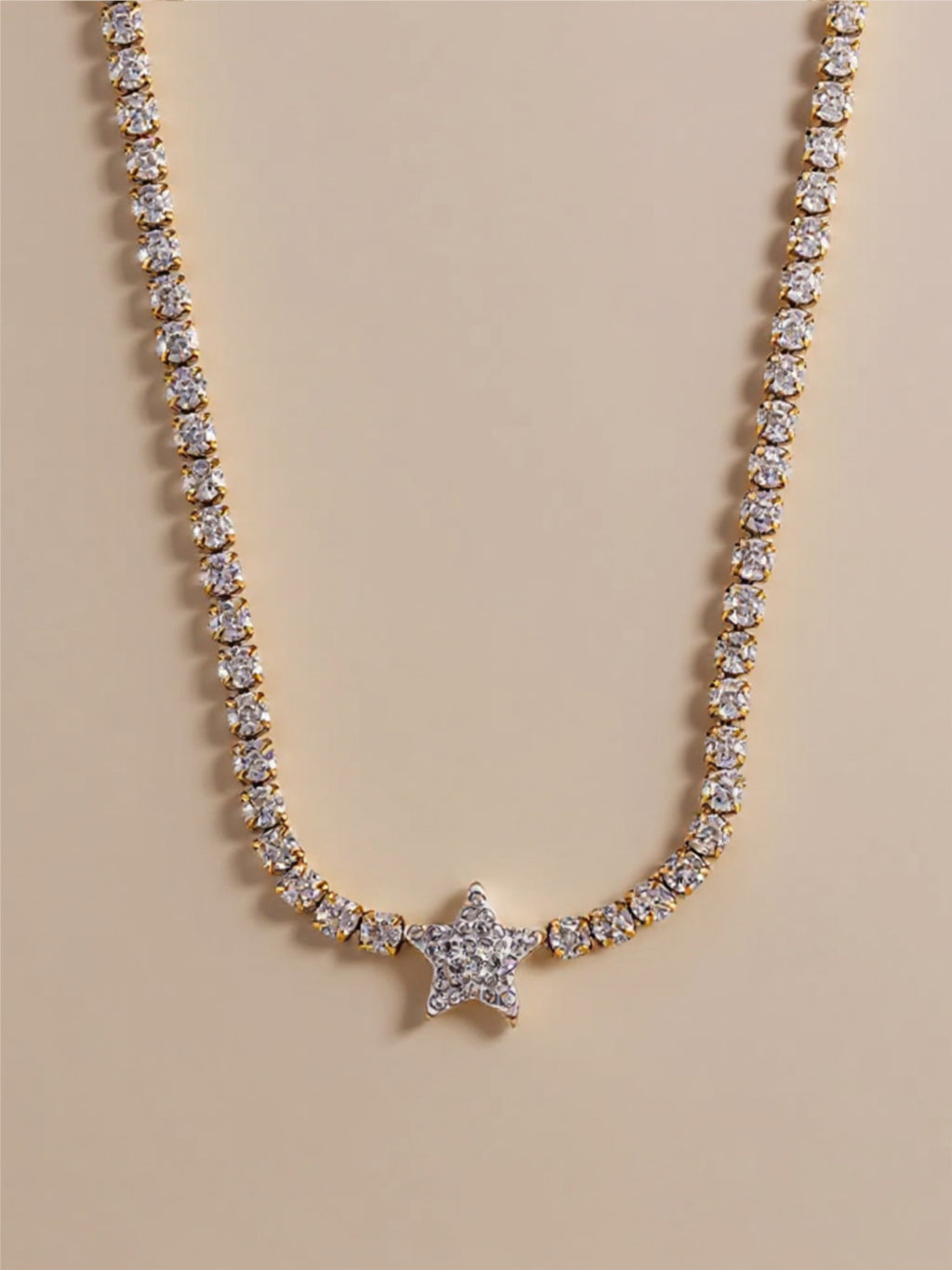 Gold Titanium Steel CZ Star Necklace