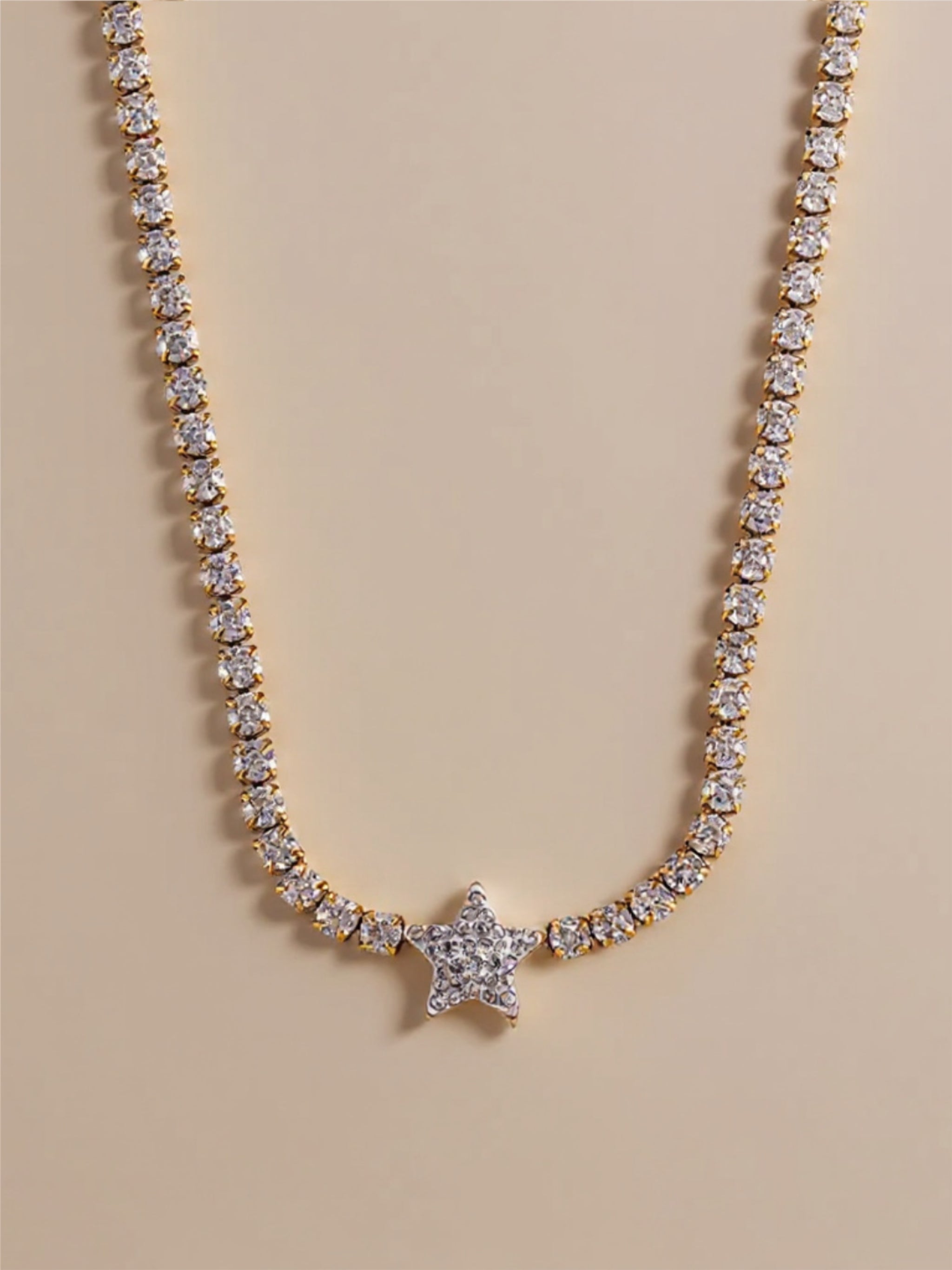 Gold Titanium Steel CZ Star Necklace
