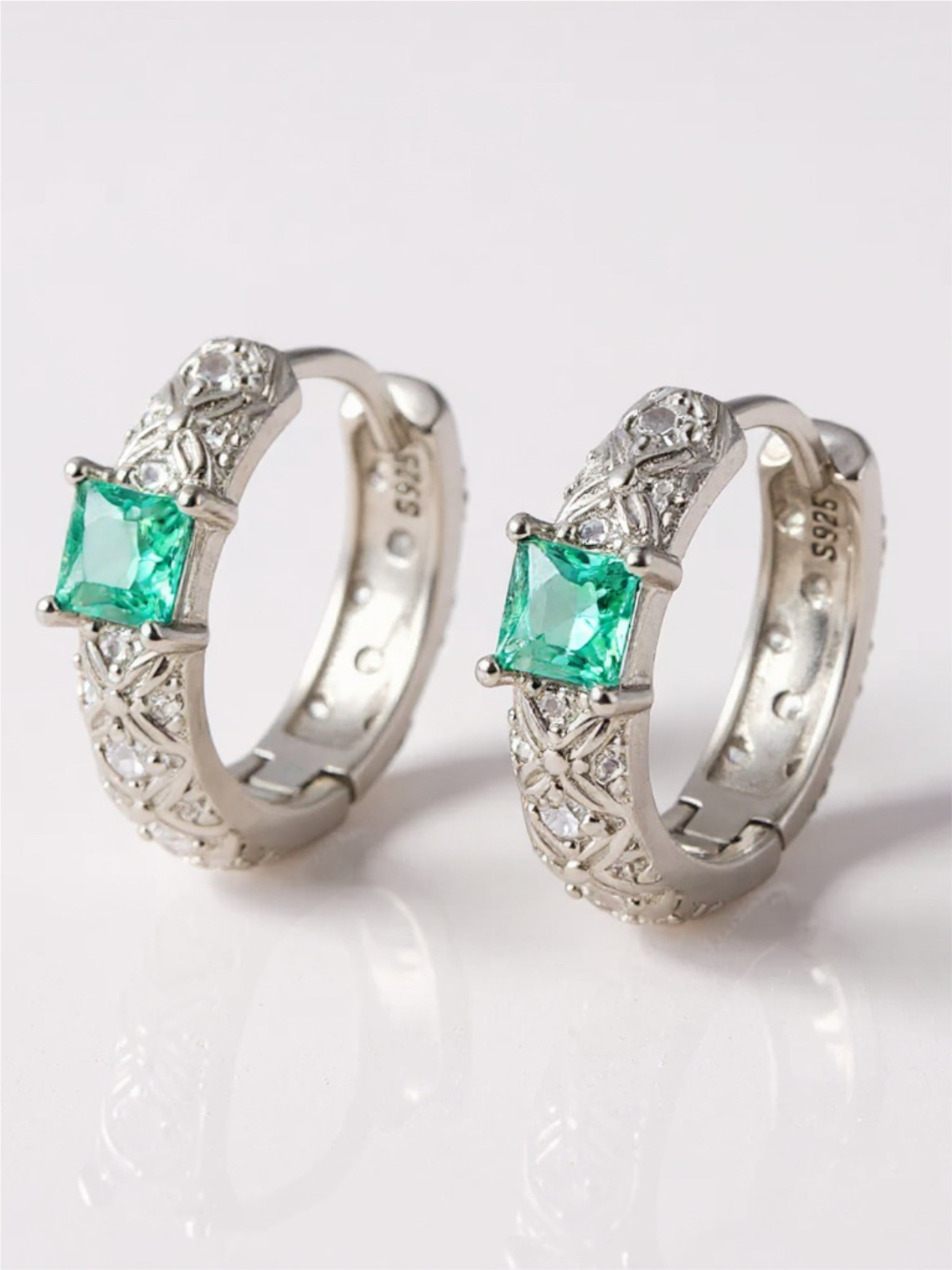 925 Sterling Silver Inlaid CZ Earrings