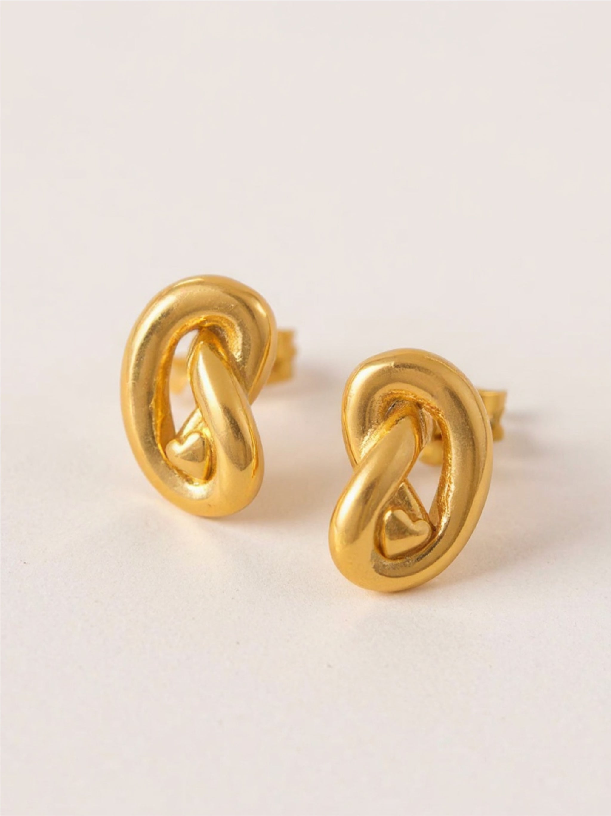 Gold Titanium Steel Knot Stud Earrings