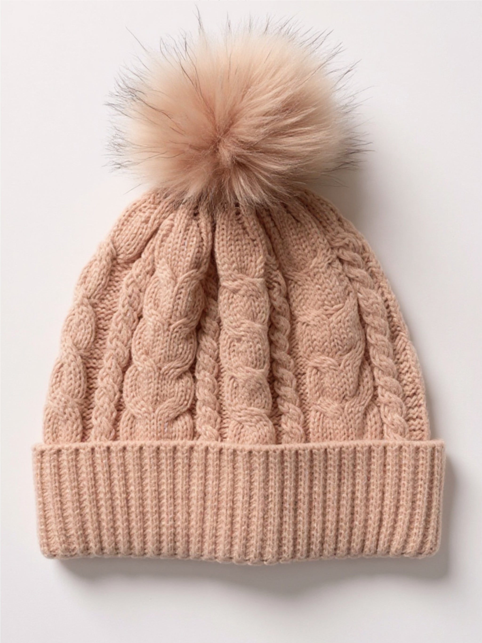 Cable-Knit Cuffed Beanie with Pom-pom