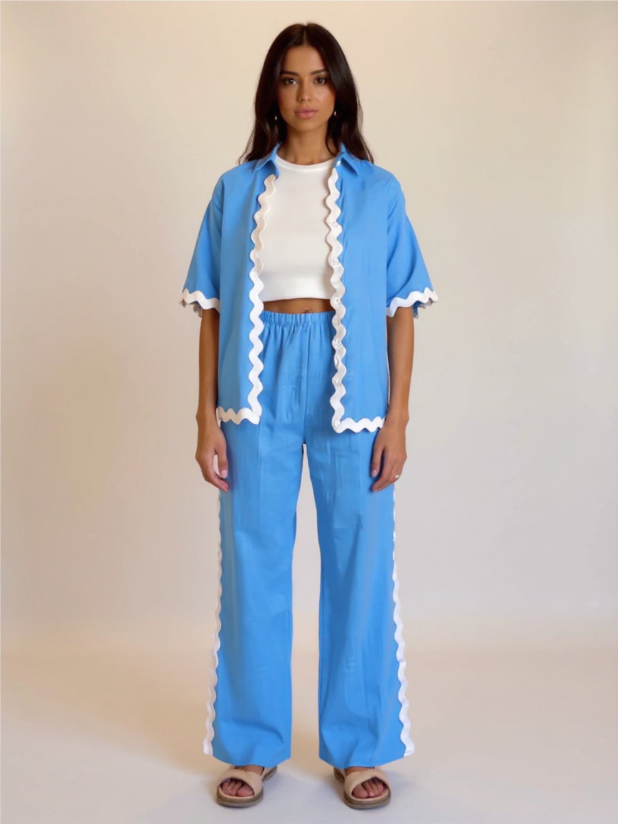 Contrast Trim Half Sleeve Top & Pants Set