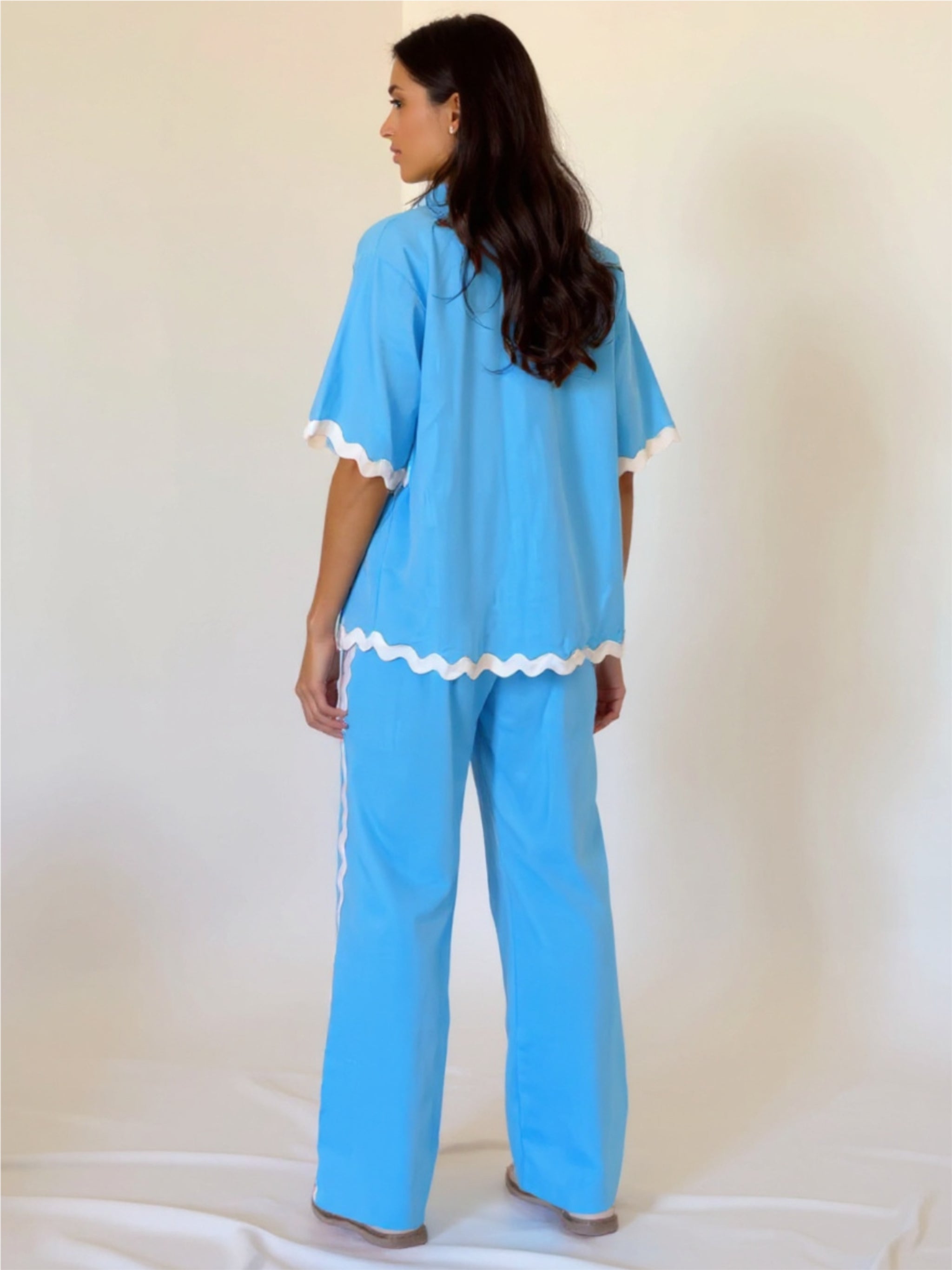 Contrast Trim Half Sleeve Top & Pants Set