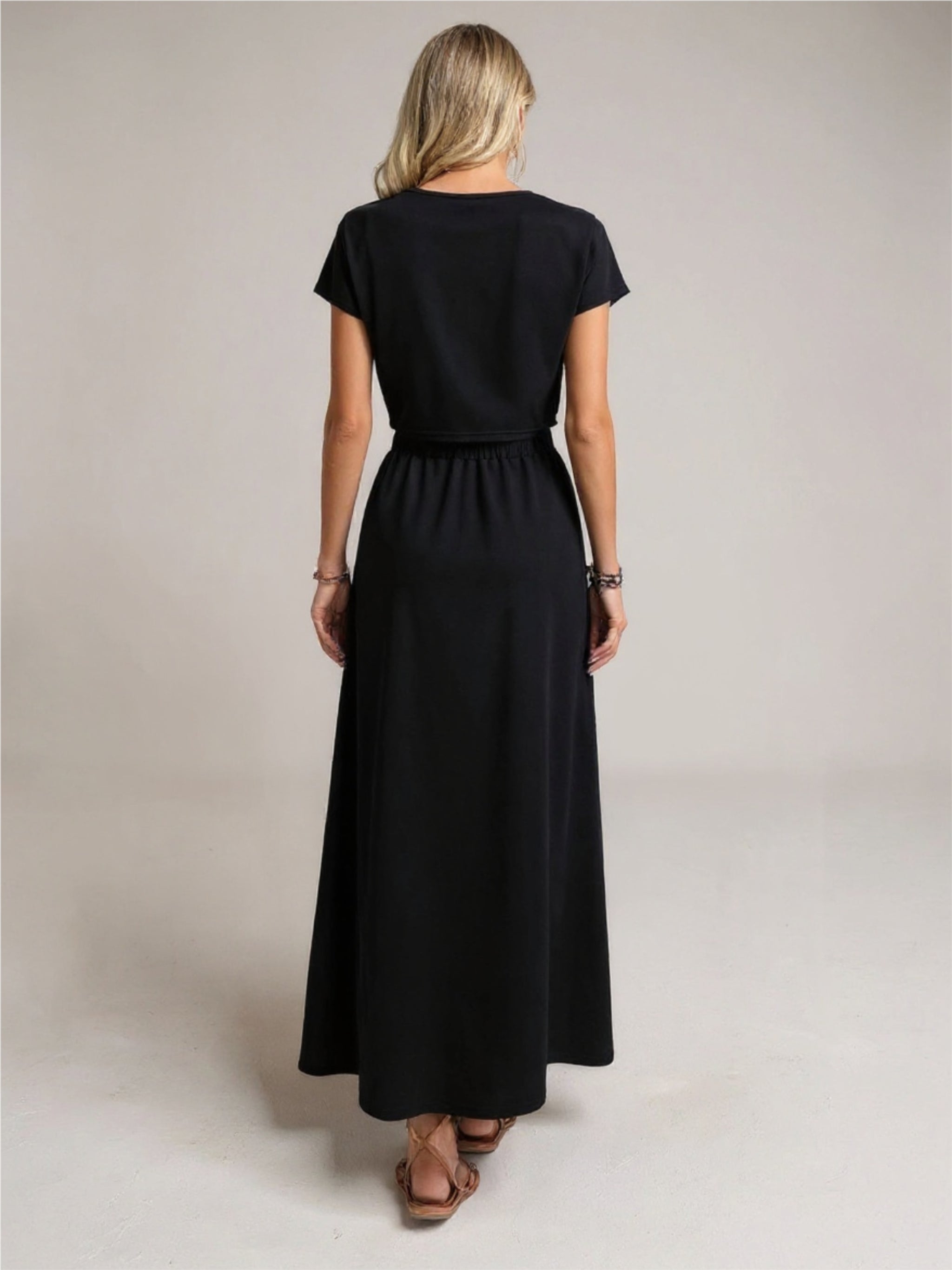 Round Neck Top & Slit Skirt Set