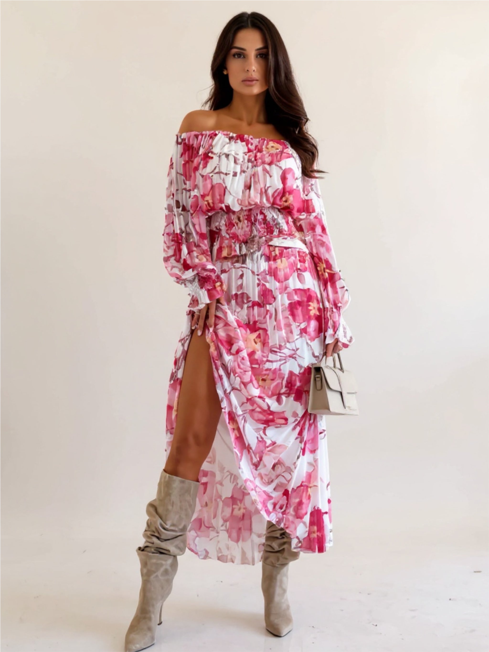 Floral Off-Shoulder Top & Skirt Two-Piece Set