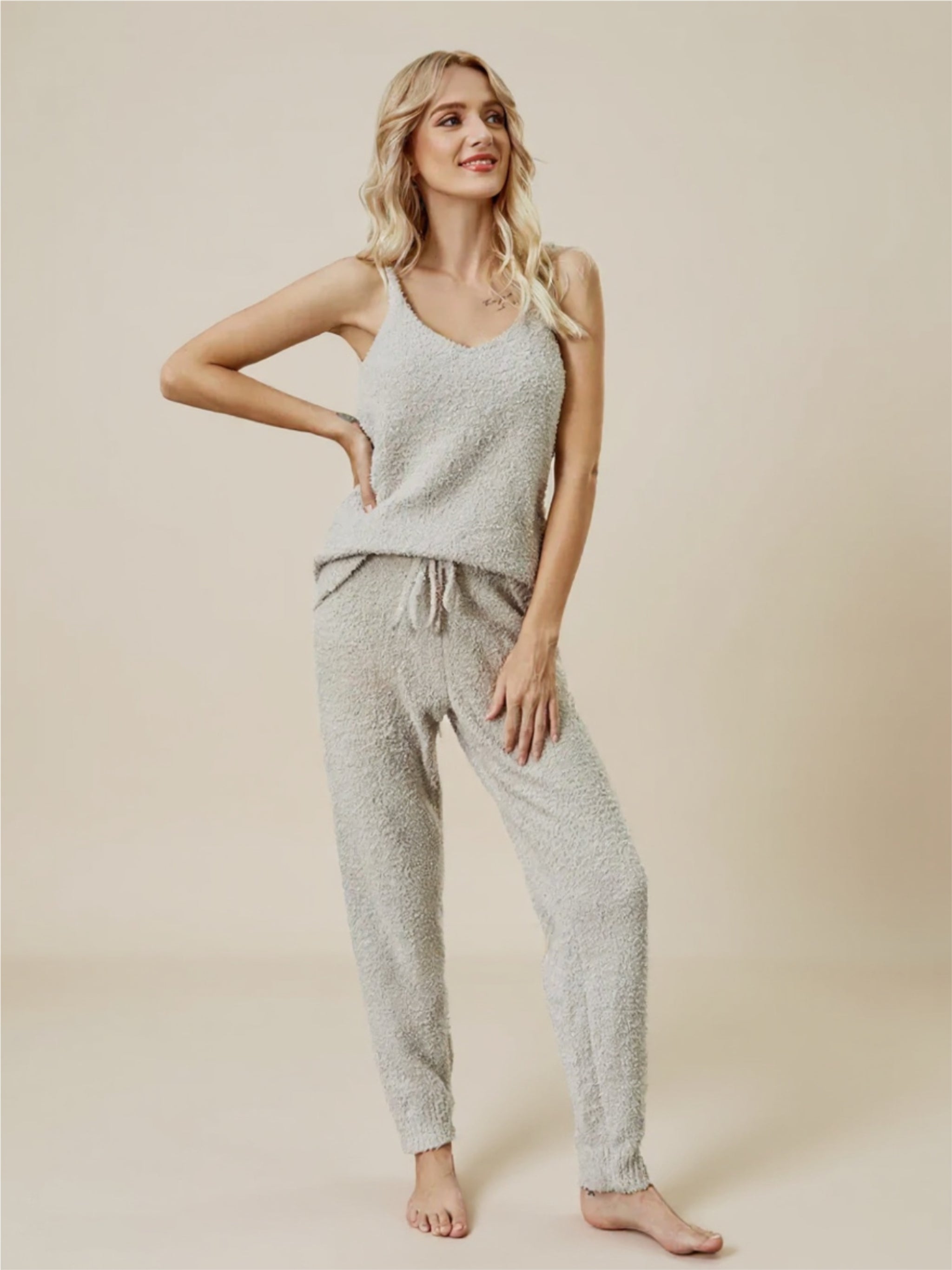 Fuzzy V-Neck Cami & Pants Lounge Set