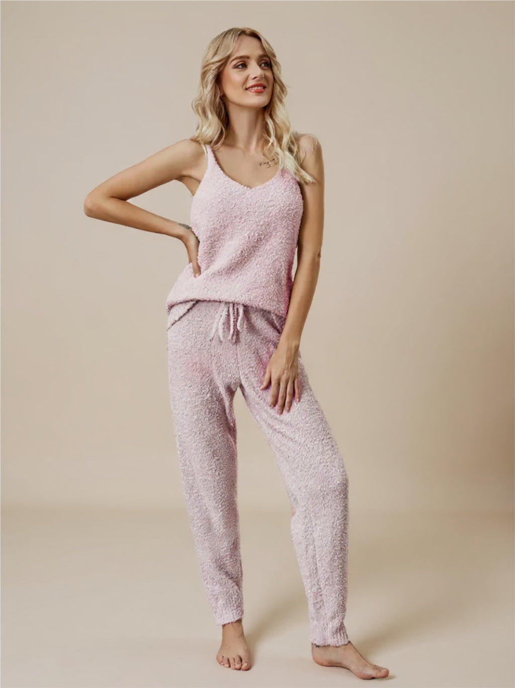 Fuzzy V-Neck Cami & Pants Lounge Set