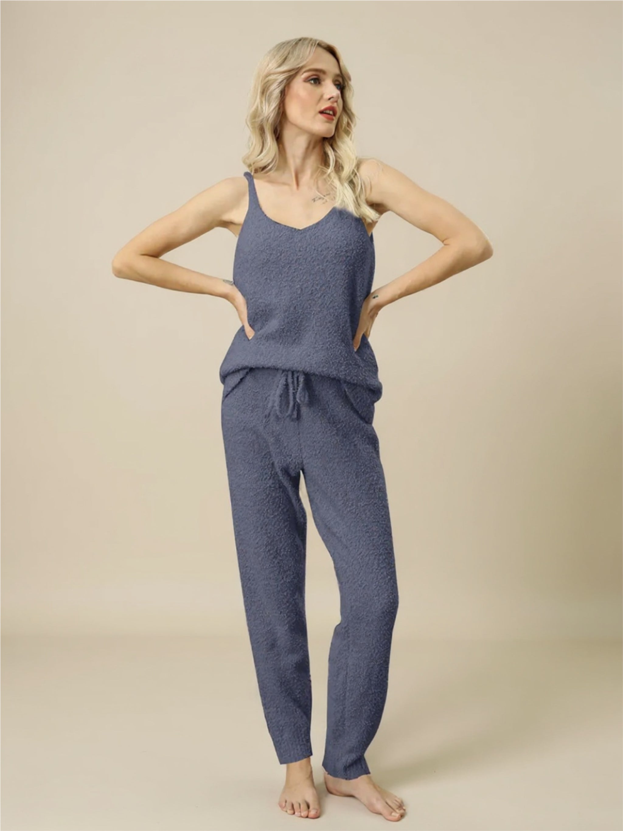 Fuzzy V-Neck Cami & Pants Lounge Set