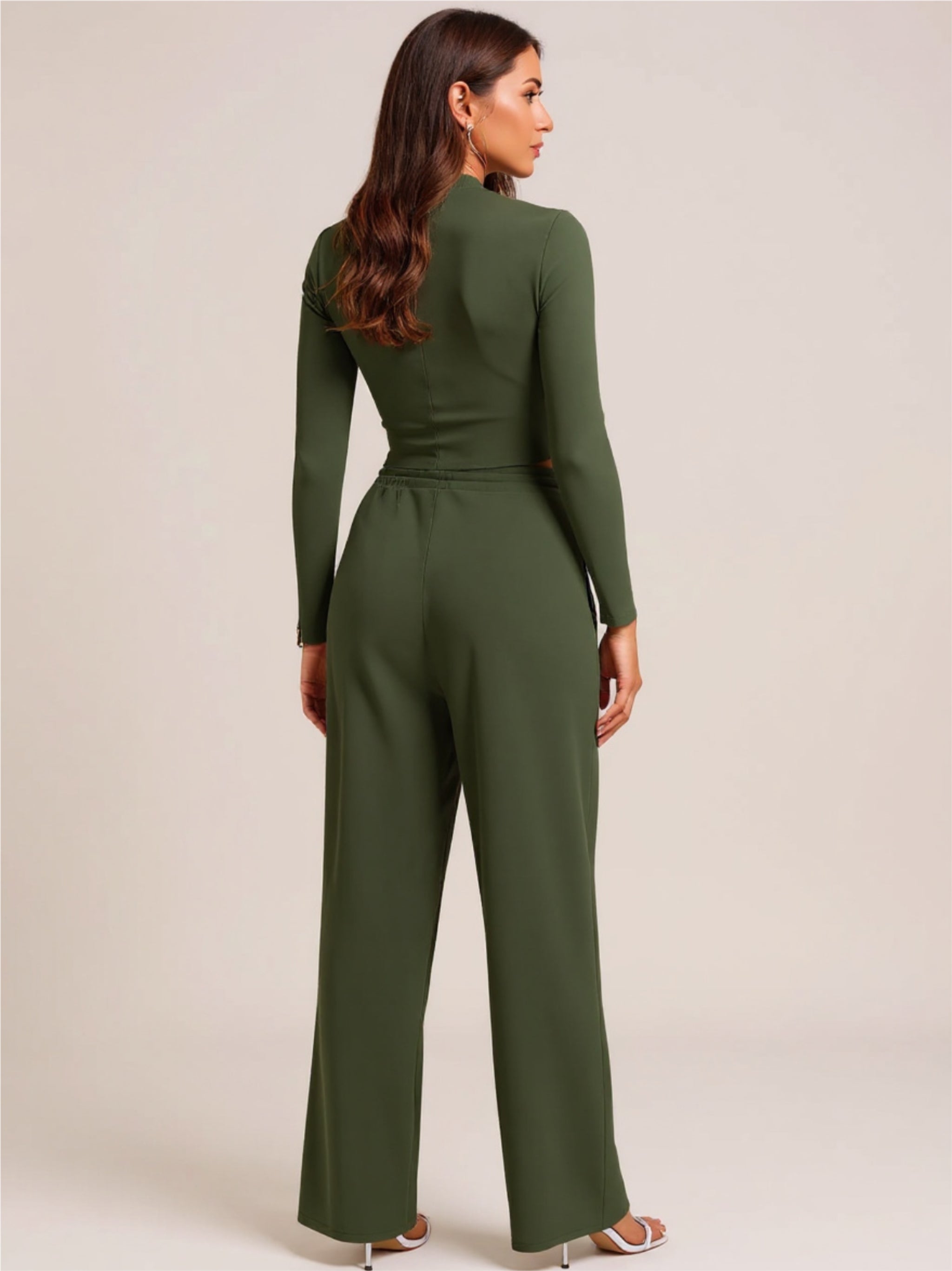 Green Round Neck Long Sleeve Top & Pants Set
