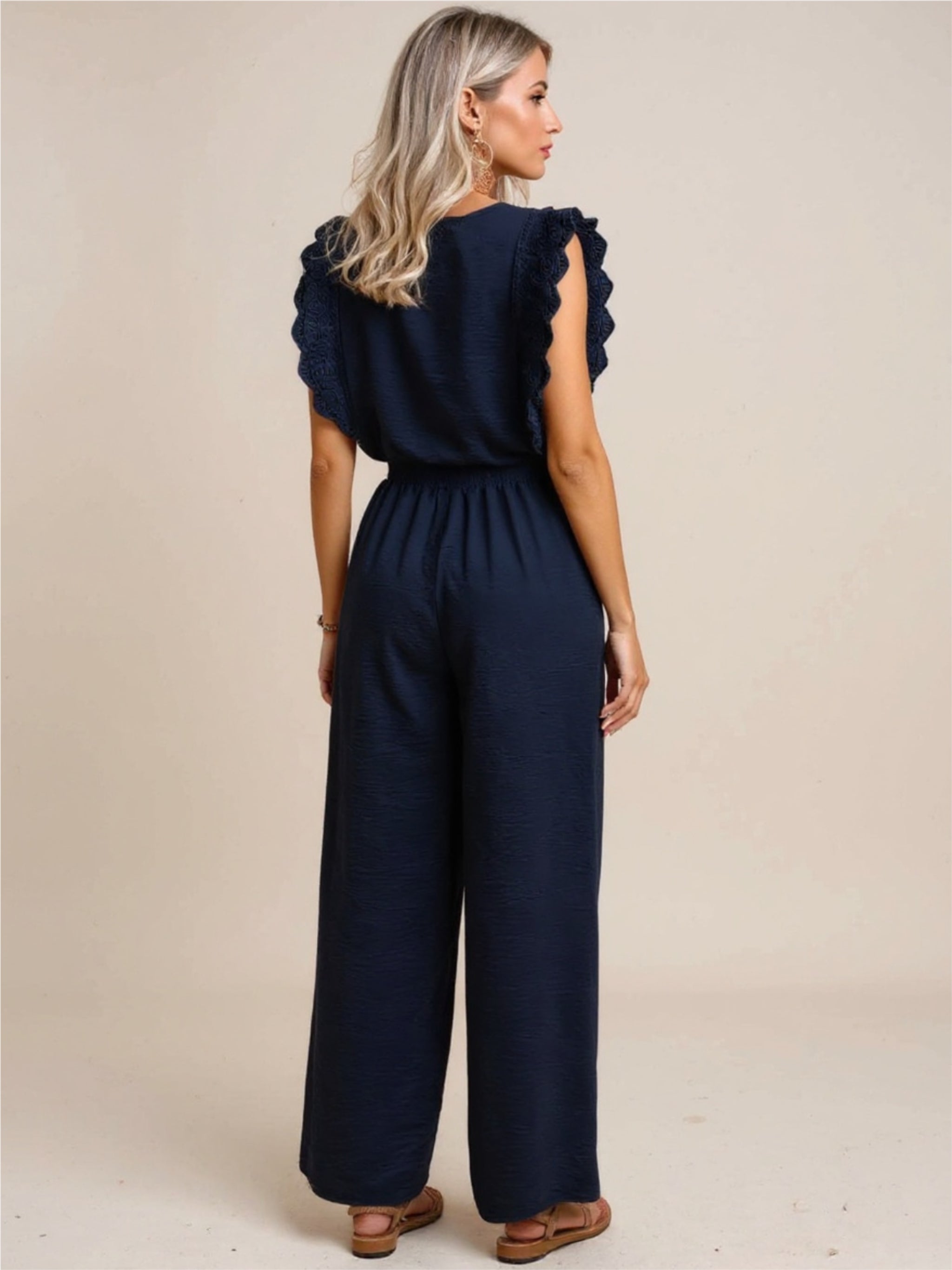 Lace Trim Round Neck Top & Pants Set