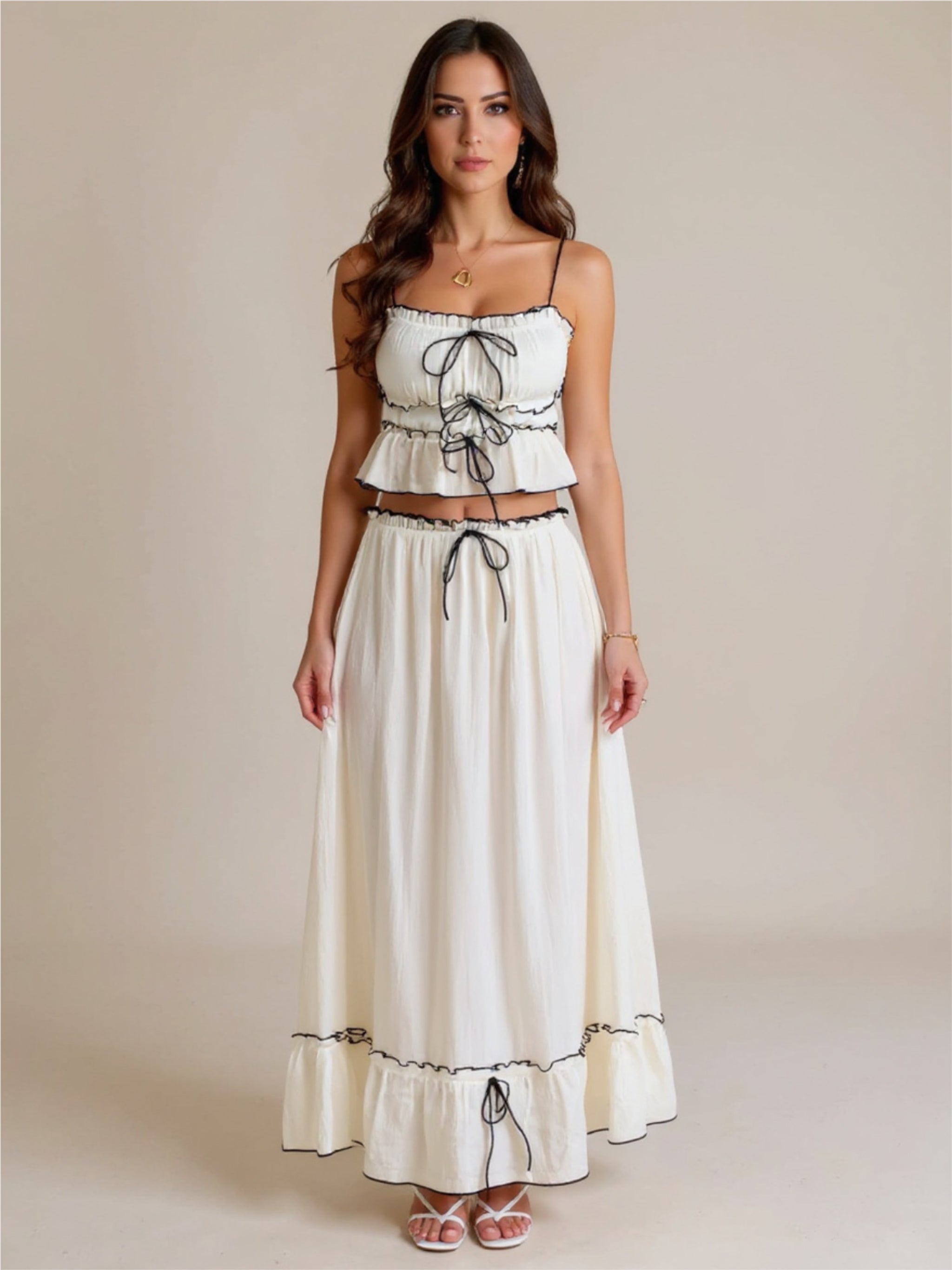 Frill Square Neck Cami & Skirt Set