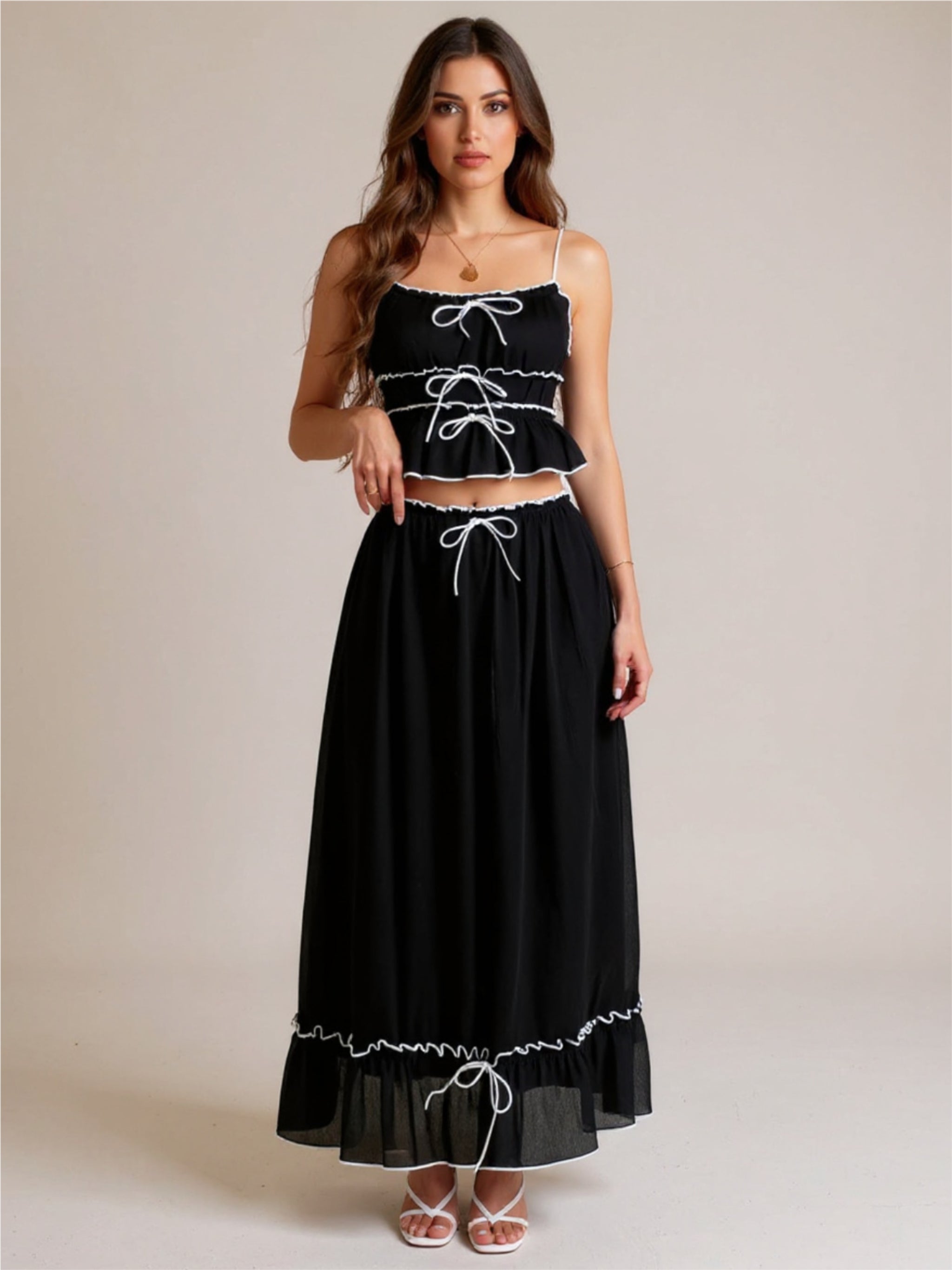 Frill Square Neck Cami & Skirt Set