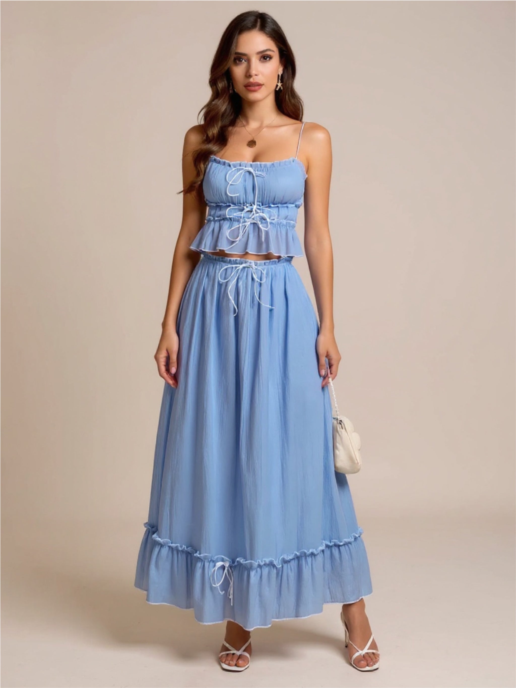 Frill Square Neck Cami & Skirt Set