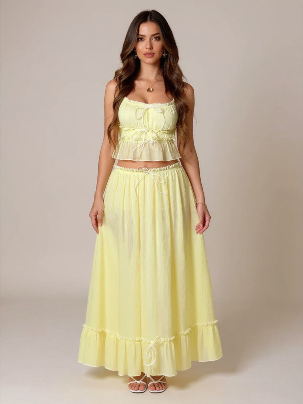 Frill Square Neck Cami & Skirt Set
