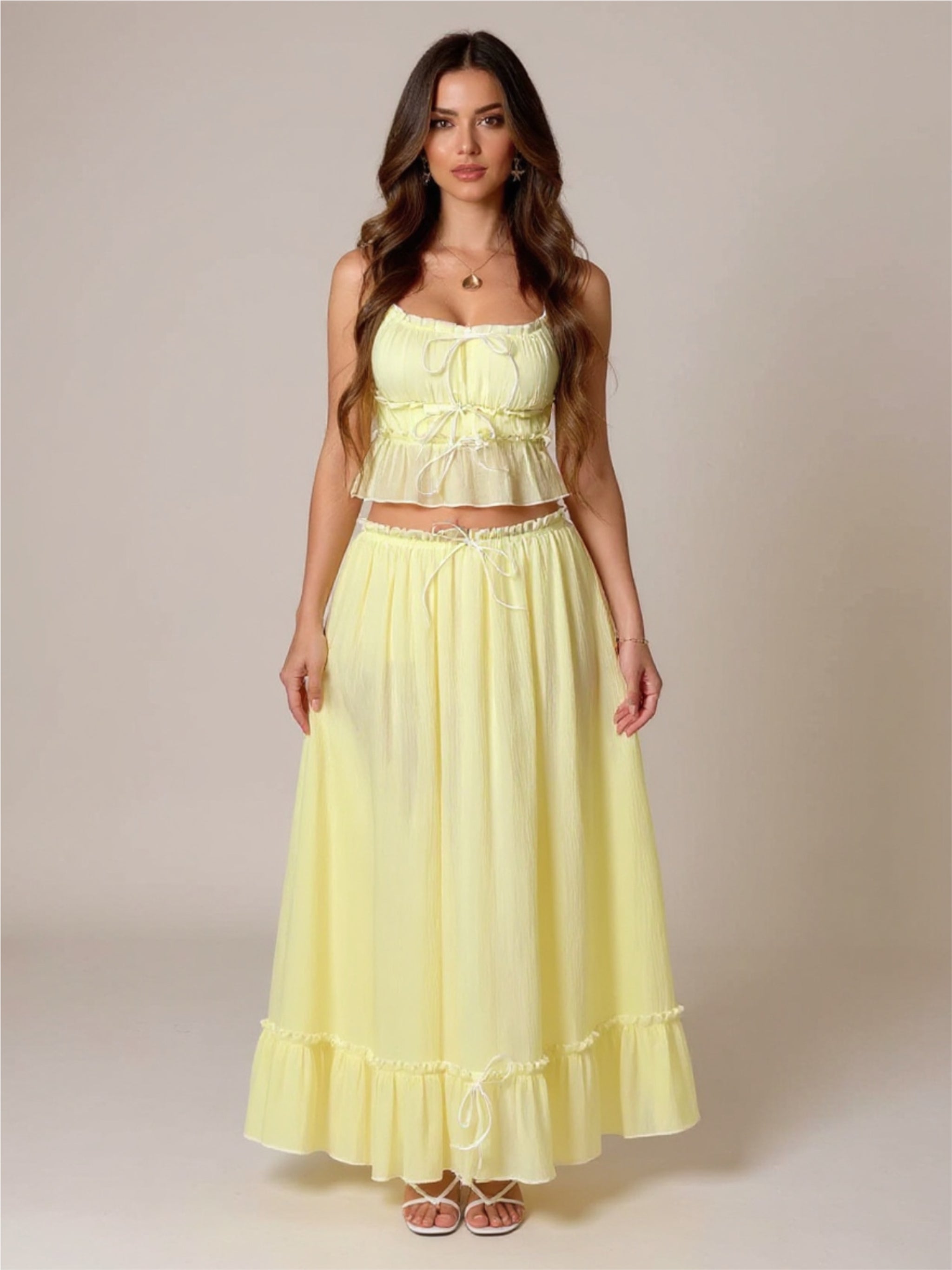 Frill Square Neck Cami & Skirt Set