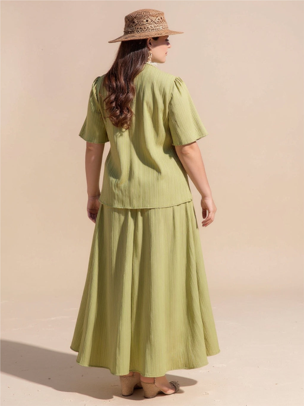 V-Neck Half Sleeve Top & High-Low Skirt Set