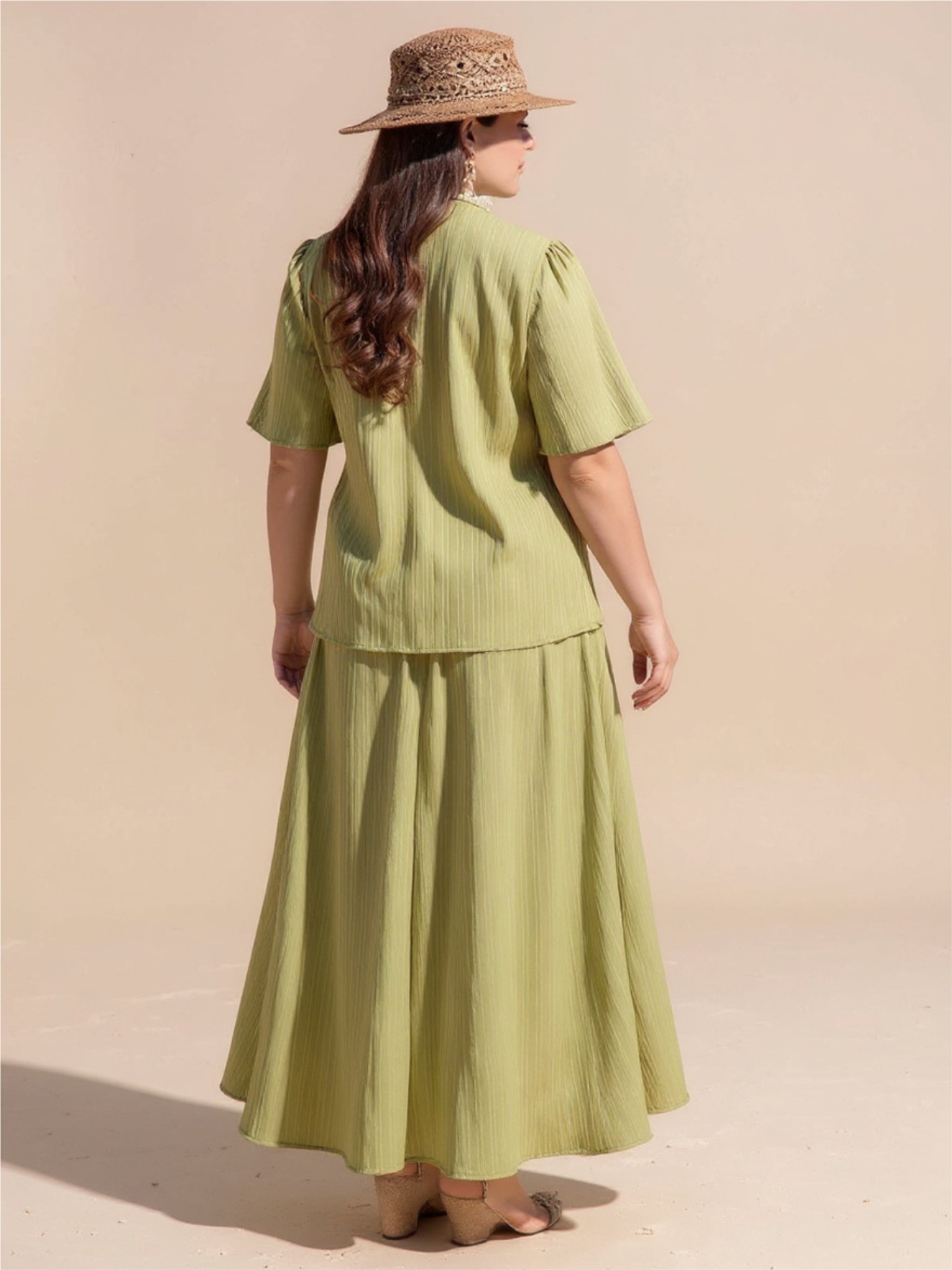 V-Neck Half Sleeve Top & High-Low Skirt Set