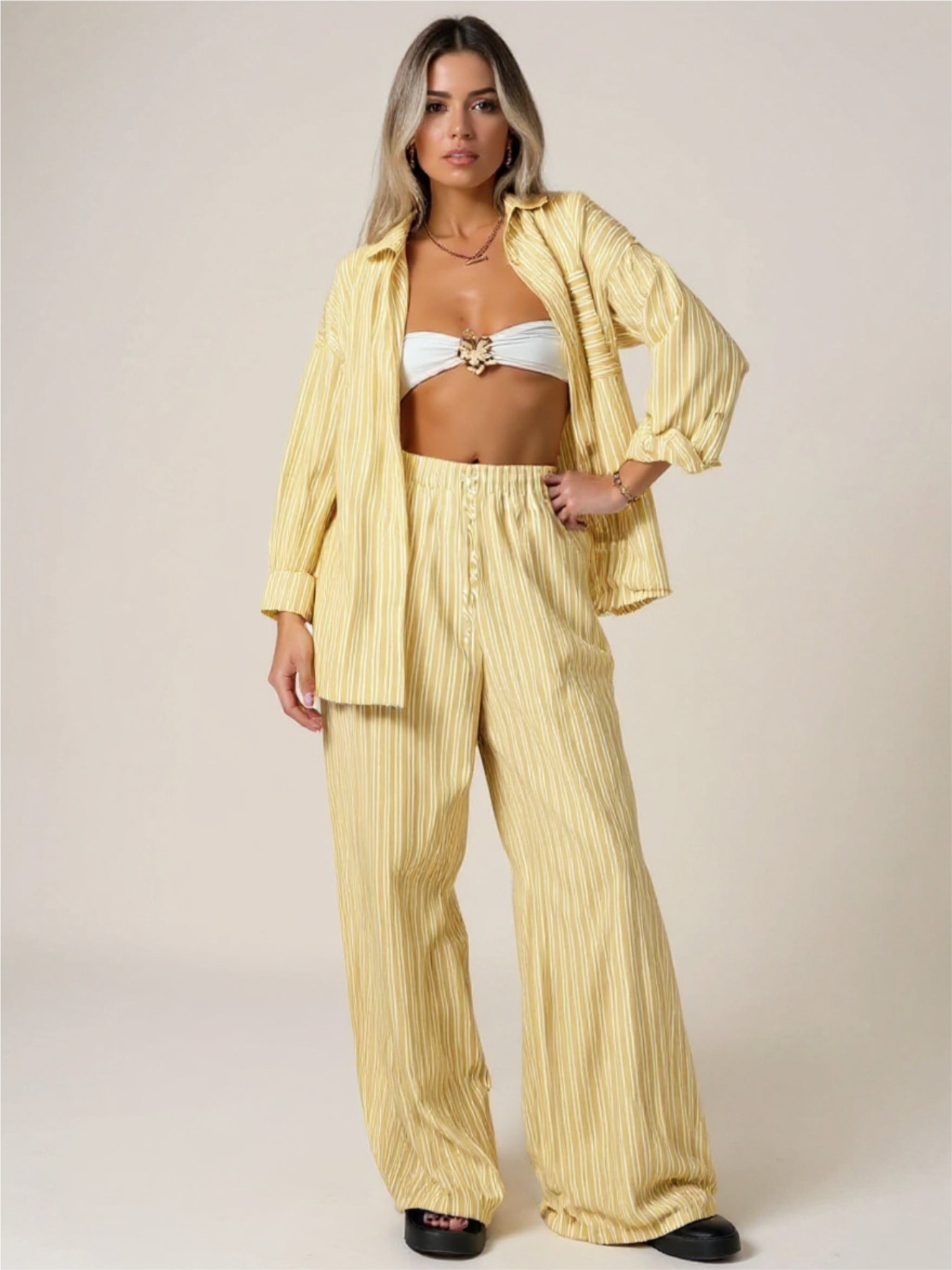 Striped Button Up Shirt & Pants Set